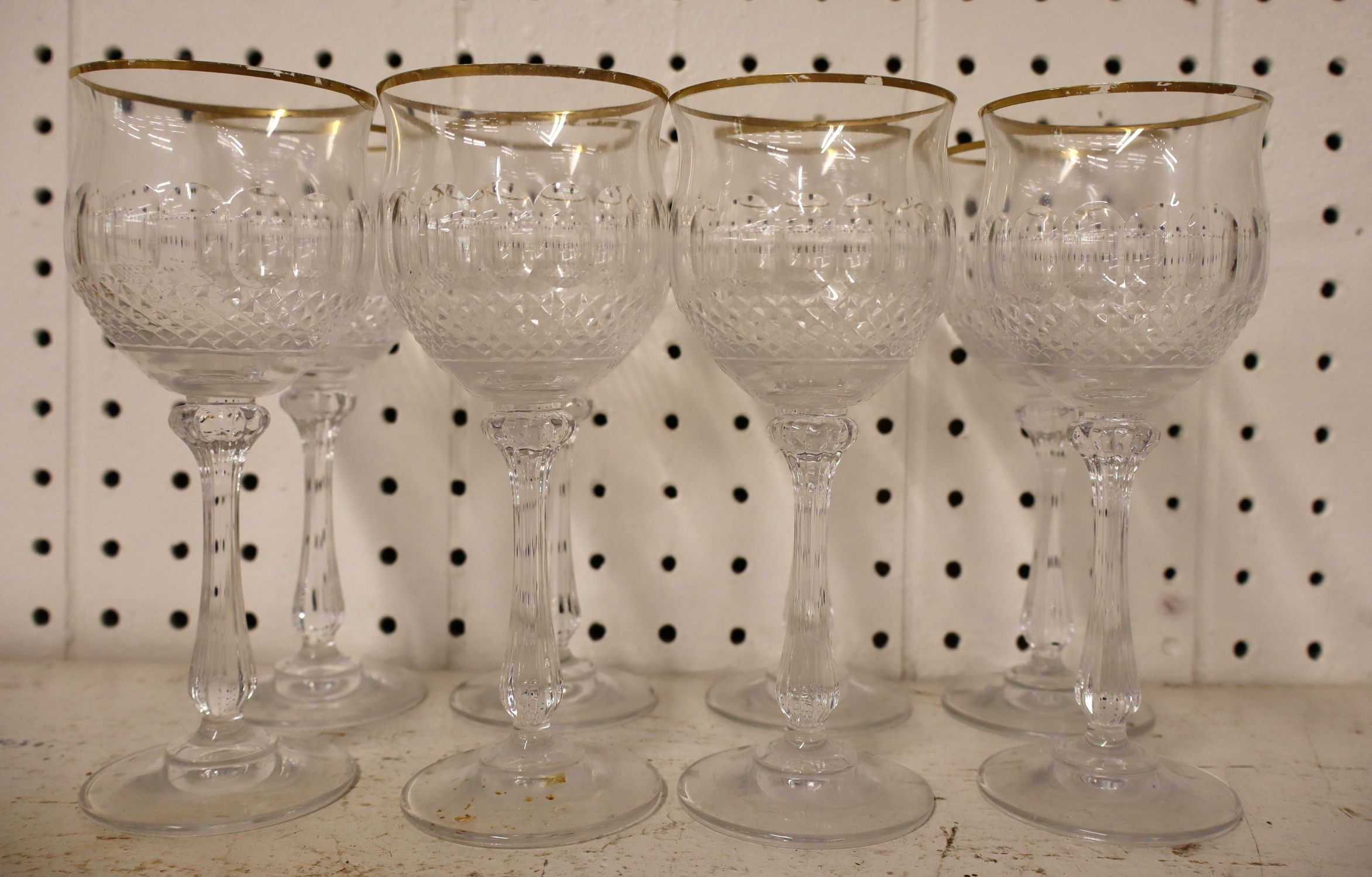 Set 8 Mikasa gold trim lead crystal stemware
