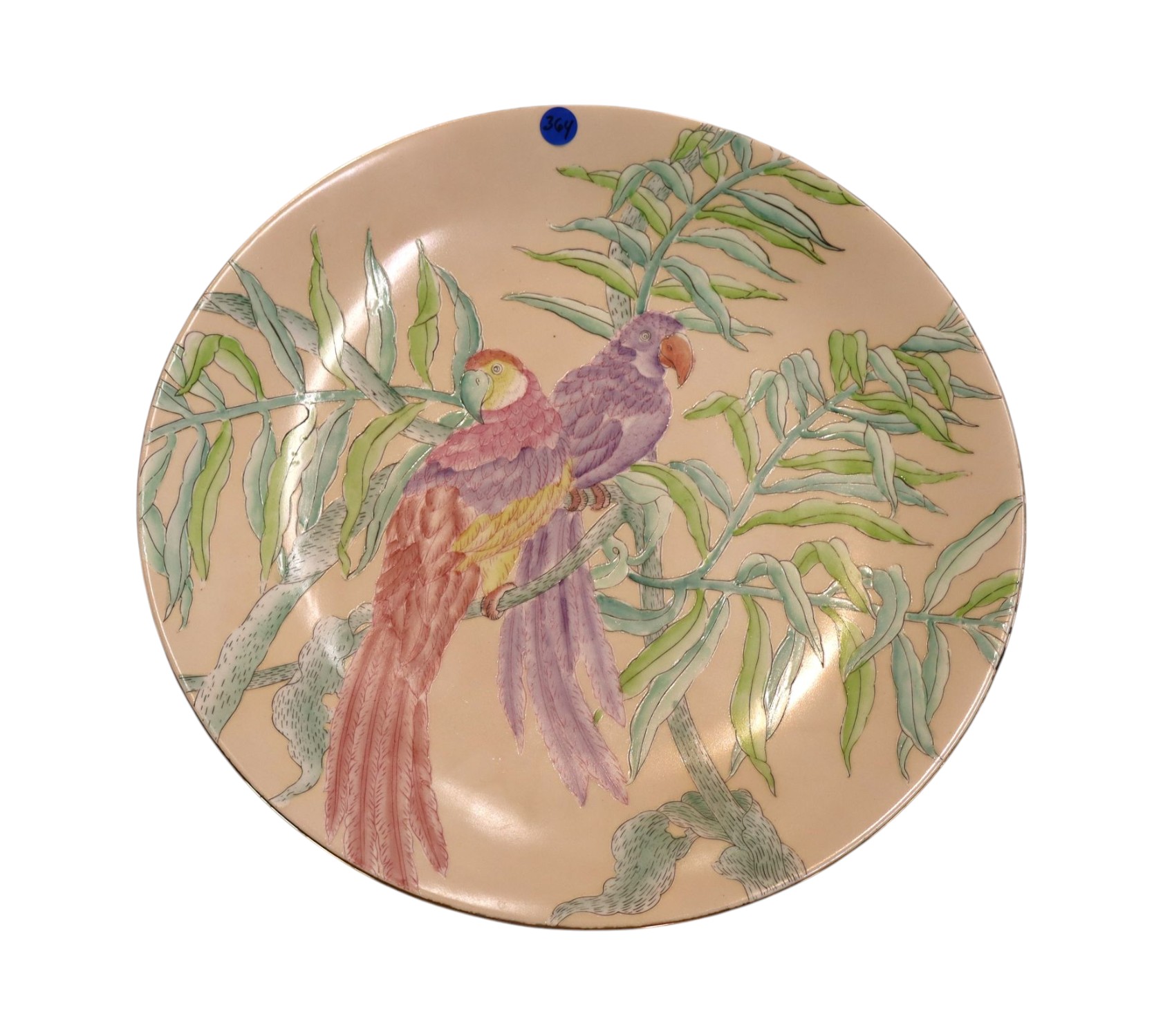 Large 16" porcelain charger with parrot