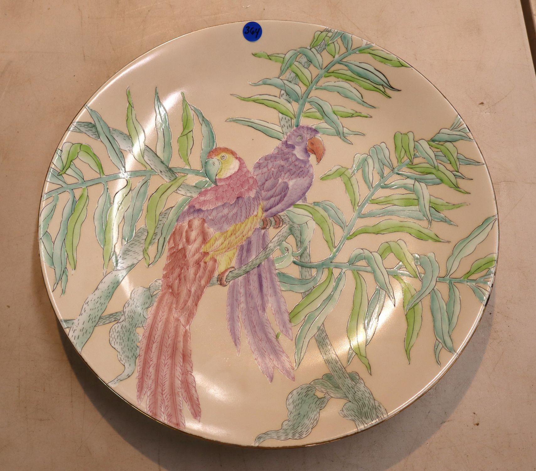 Large 16" porcelain charger with parrot