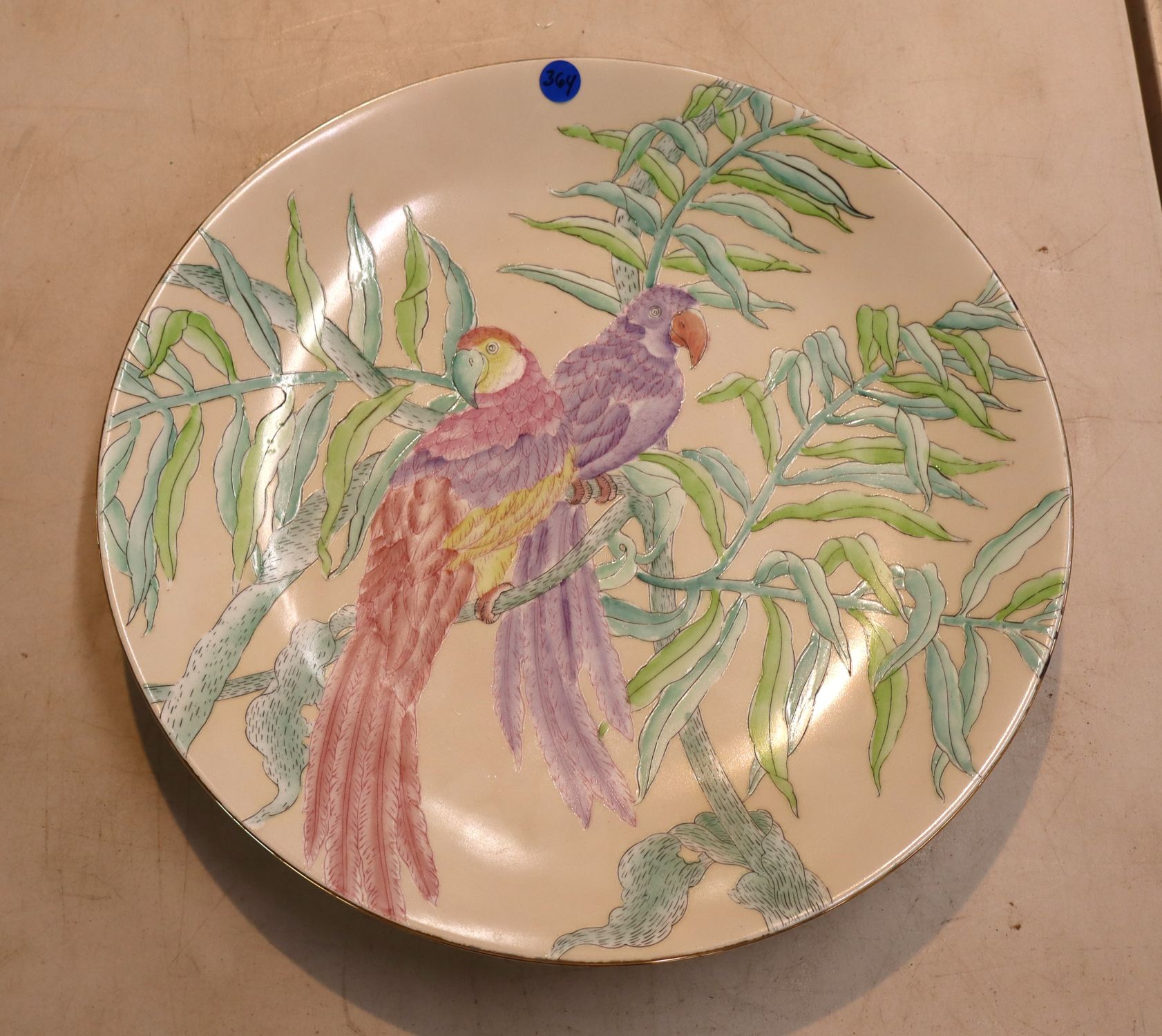 Large 16" porcelain charger with parrot