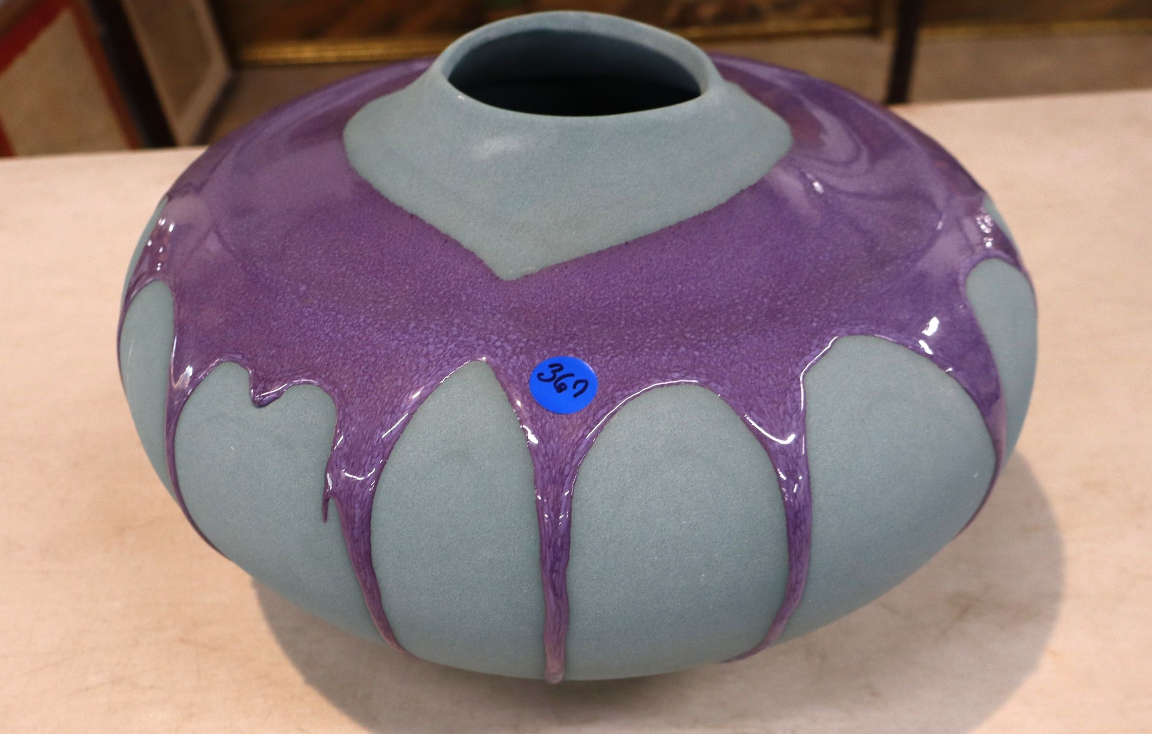 Vintage Royal Haeger Teal Purple Drip Pottery Vase