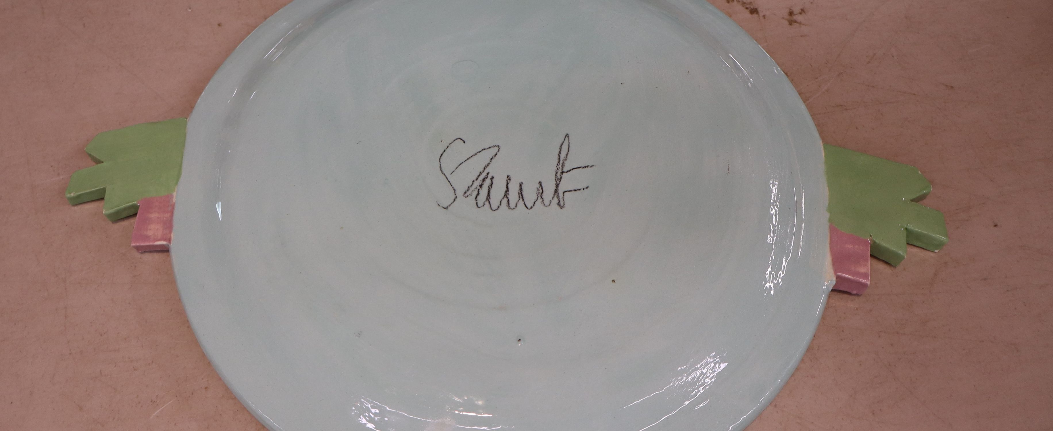Vintage Staub Signed Cat Palm Tree Ceramic Plate