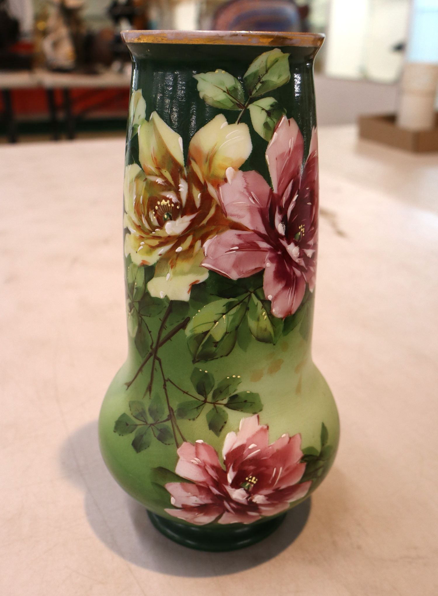 Antique hand painted Bristol vase
