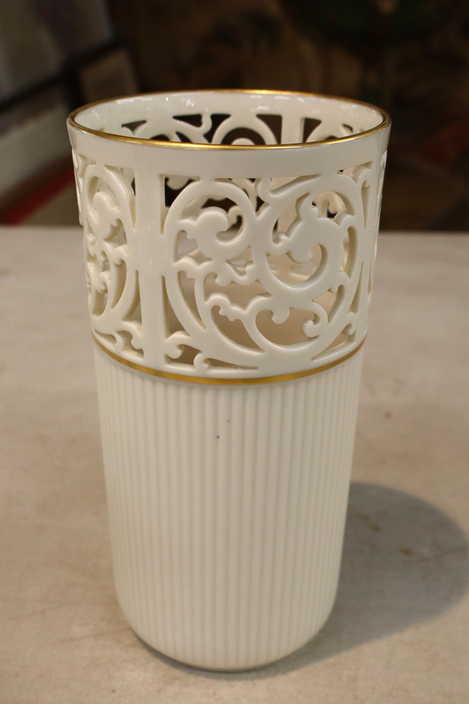 3pcs Lenox, 2 candle sticks and open lace vase