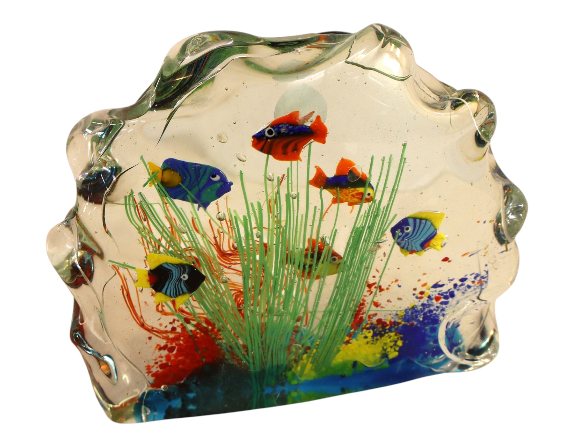 Art glass aquarium scene paperweight