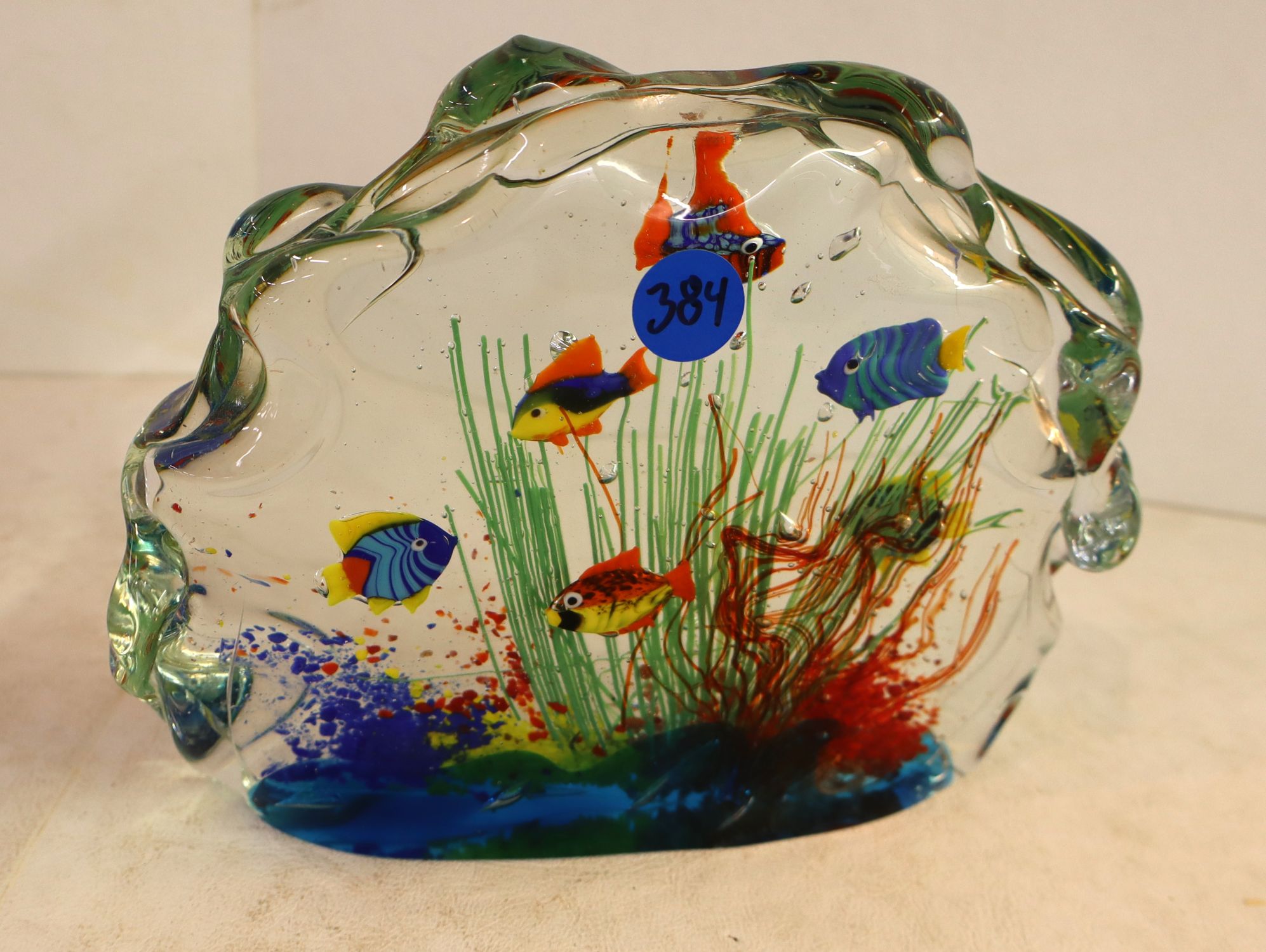 Art glass aquarium scene paperweight