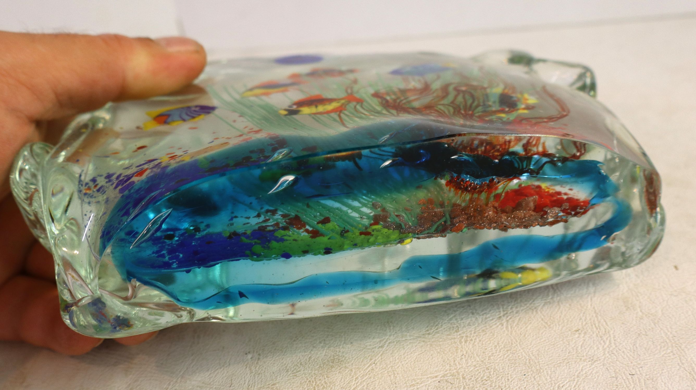 Art glass aquarium scene paperweight