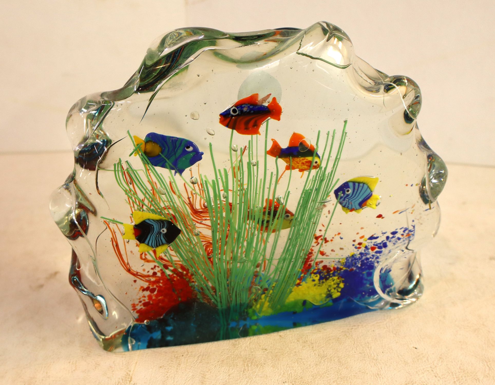Art glass aquarium scene paperweight
