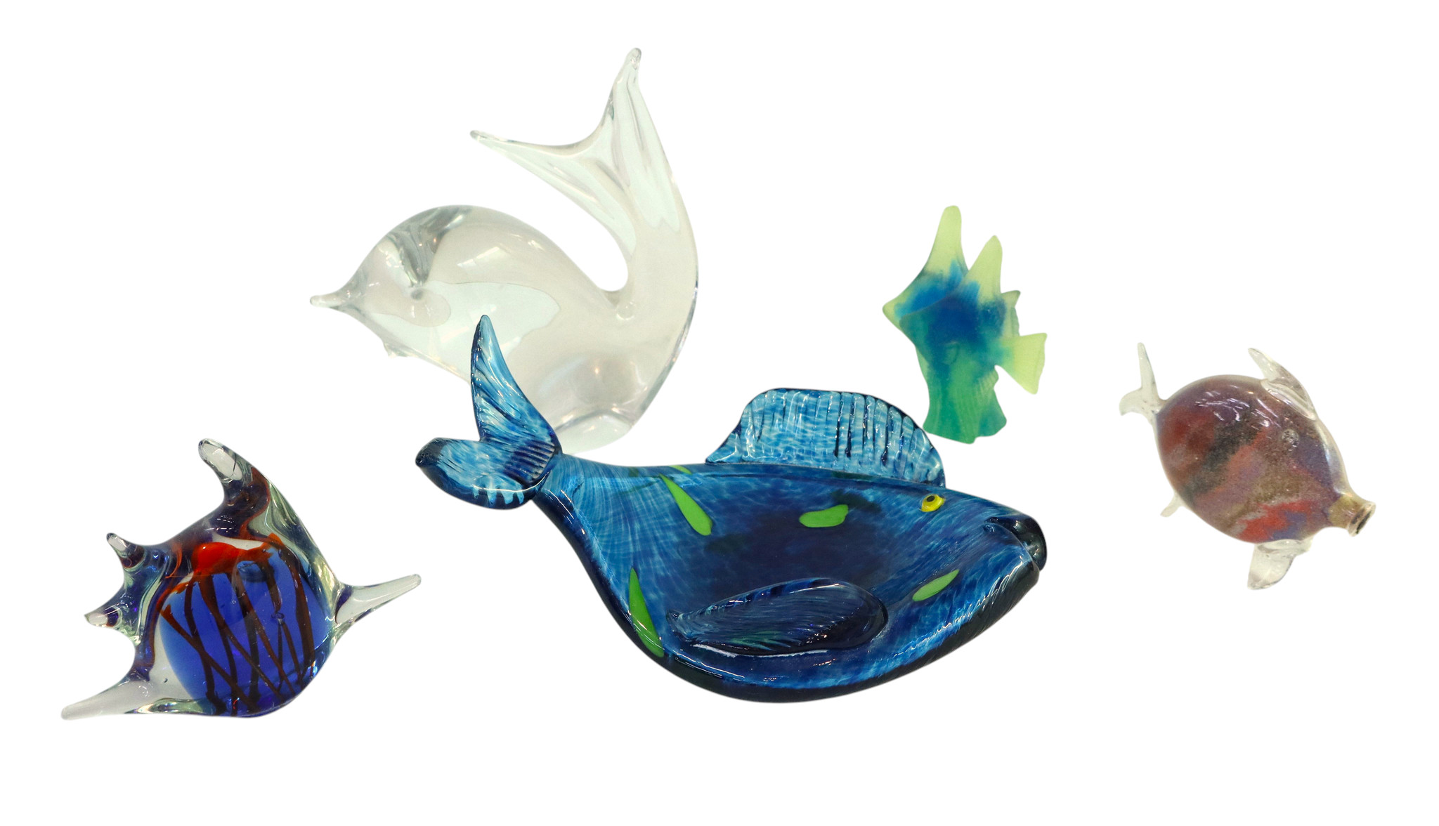 Vintage 5 art glass hand blown fish