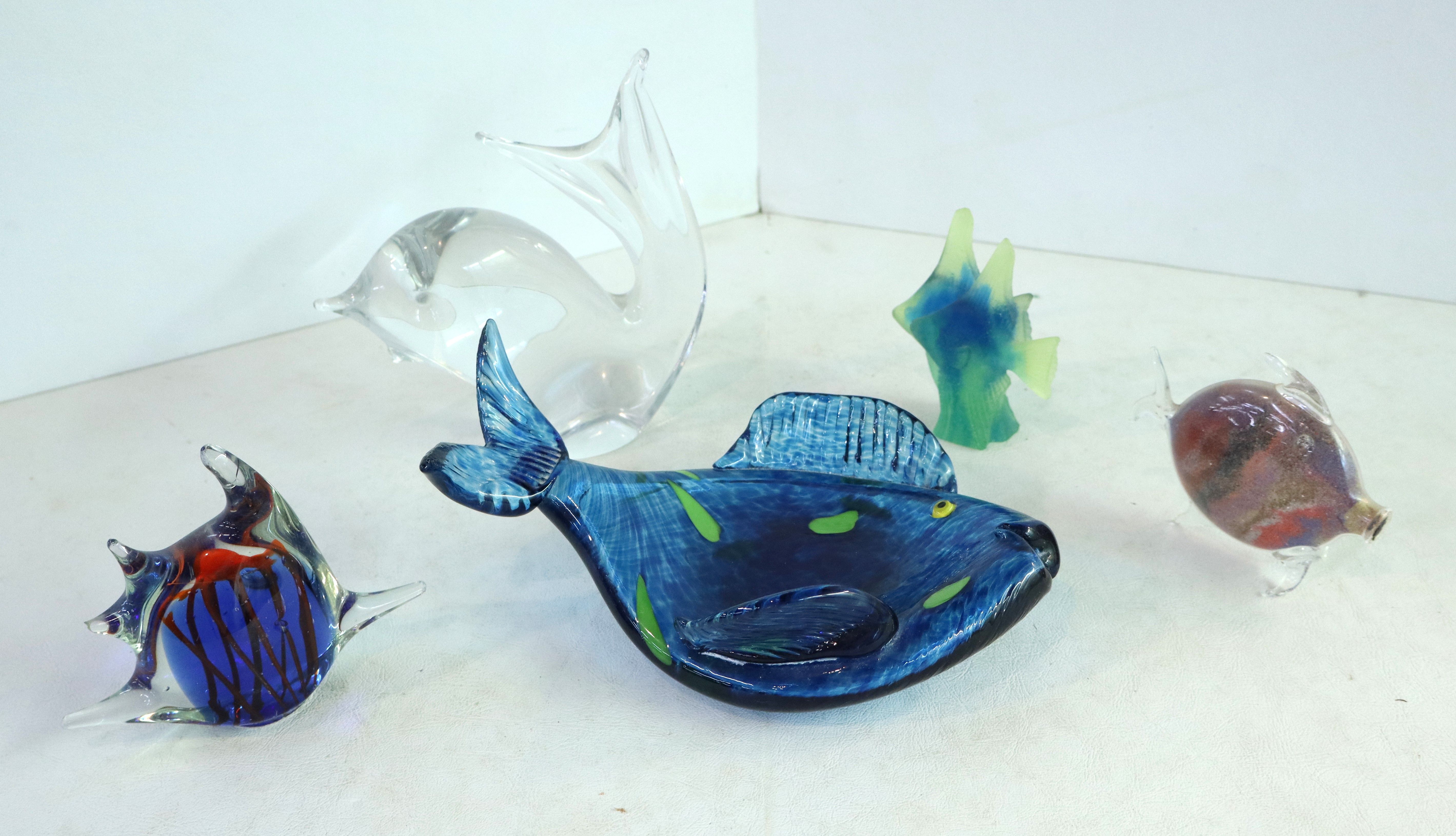 Vintage 5 art glass hand blown fish