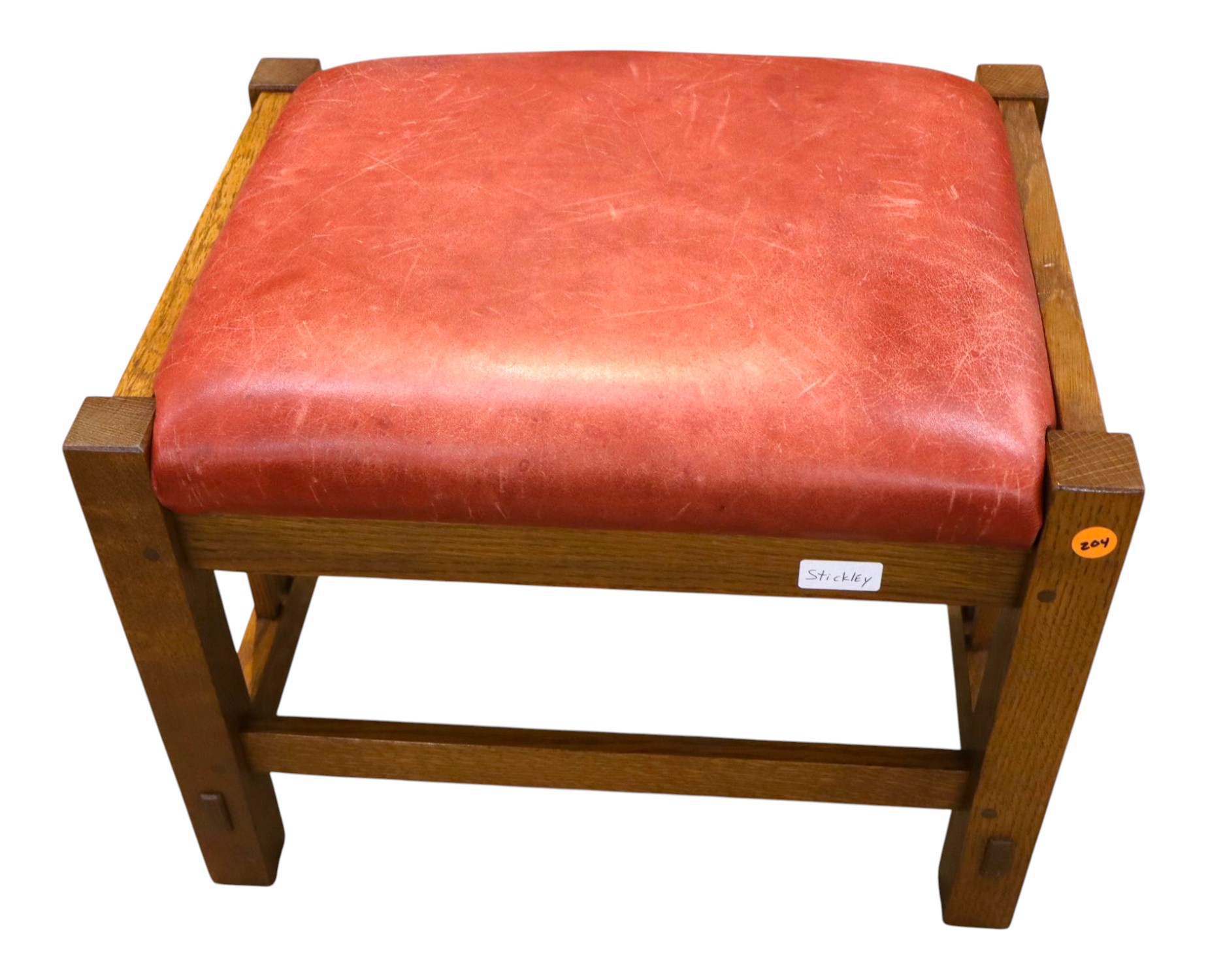 Stickley Mission Oak Slatted Leather Ottoman