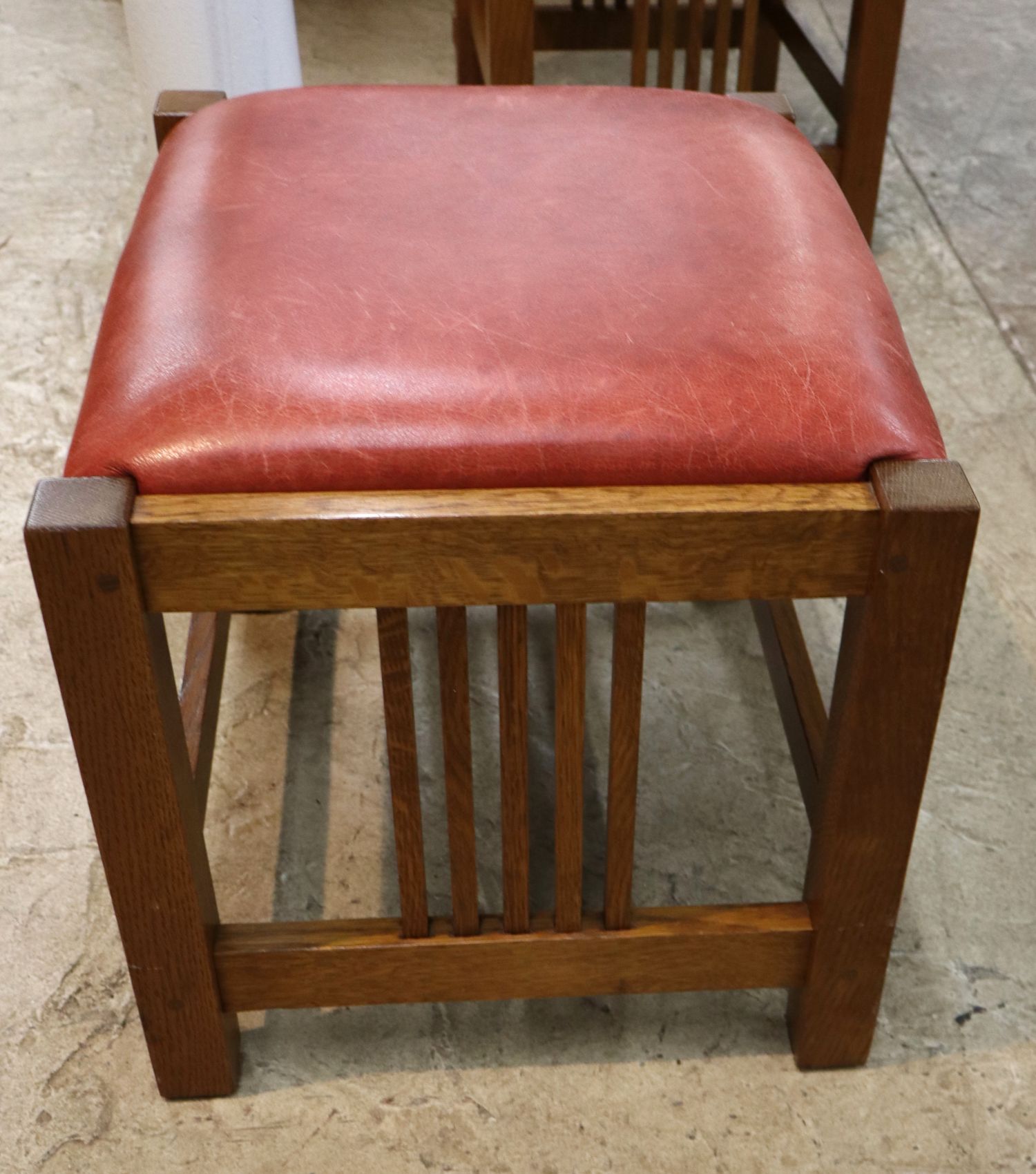 Stickley Mission Oak Slatted Leather Ottoman
