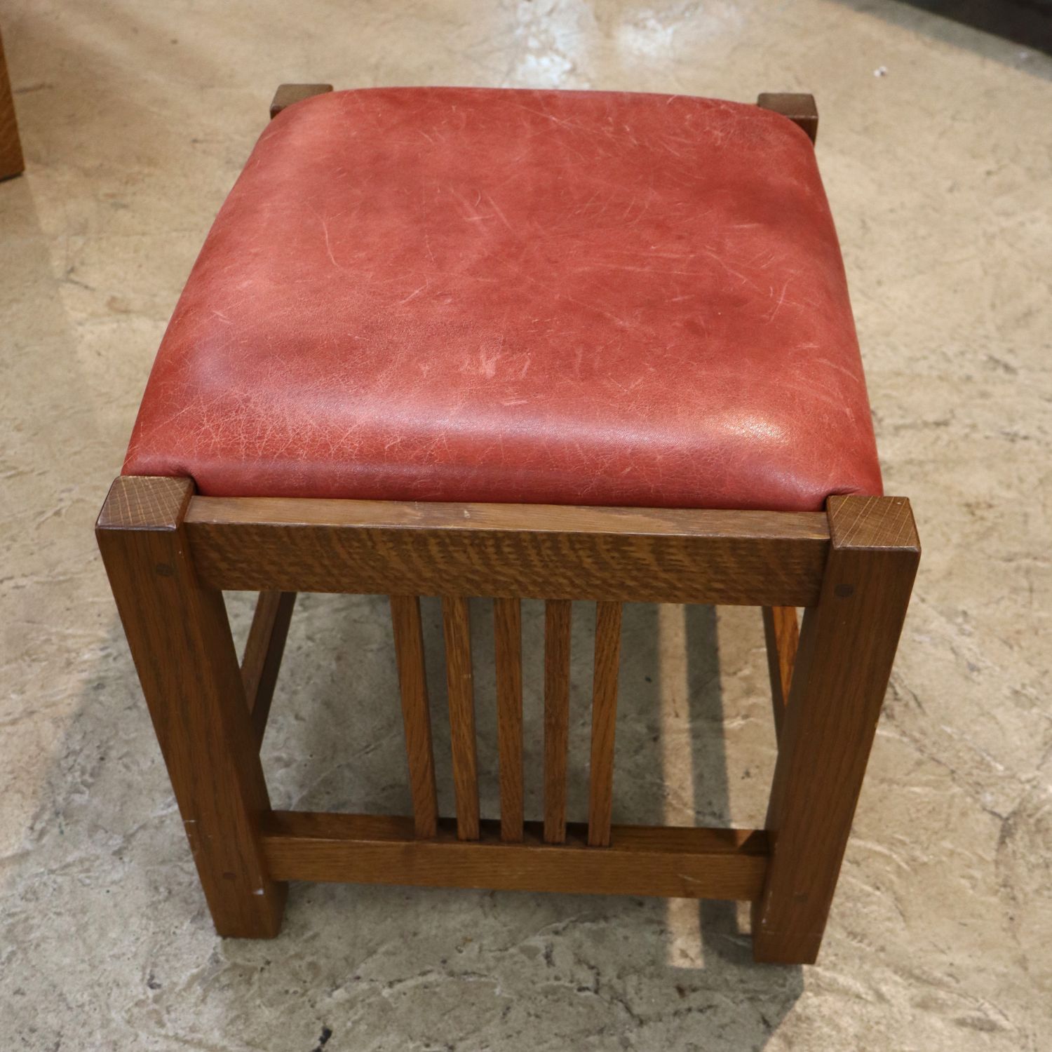 Stickley Mission Oak Slatted Leather Ottoman