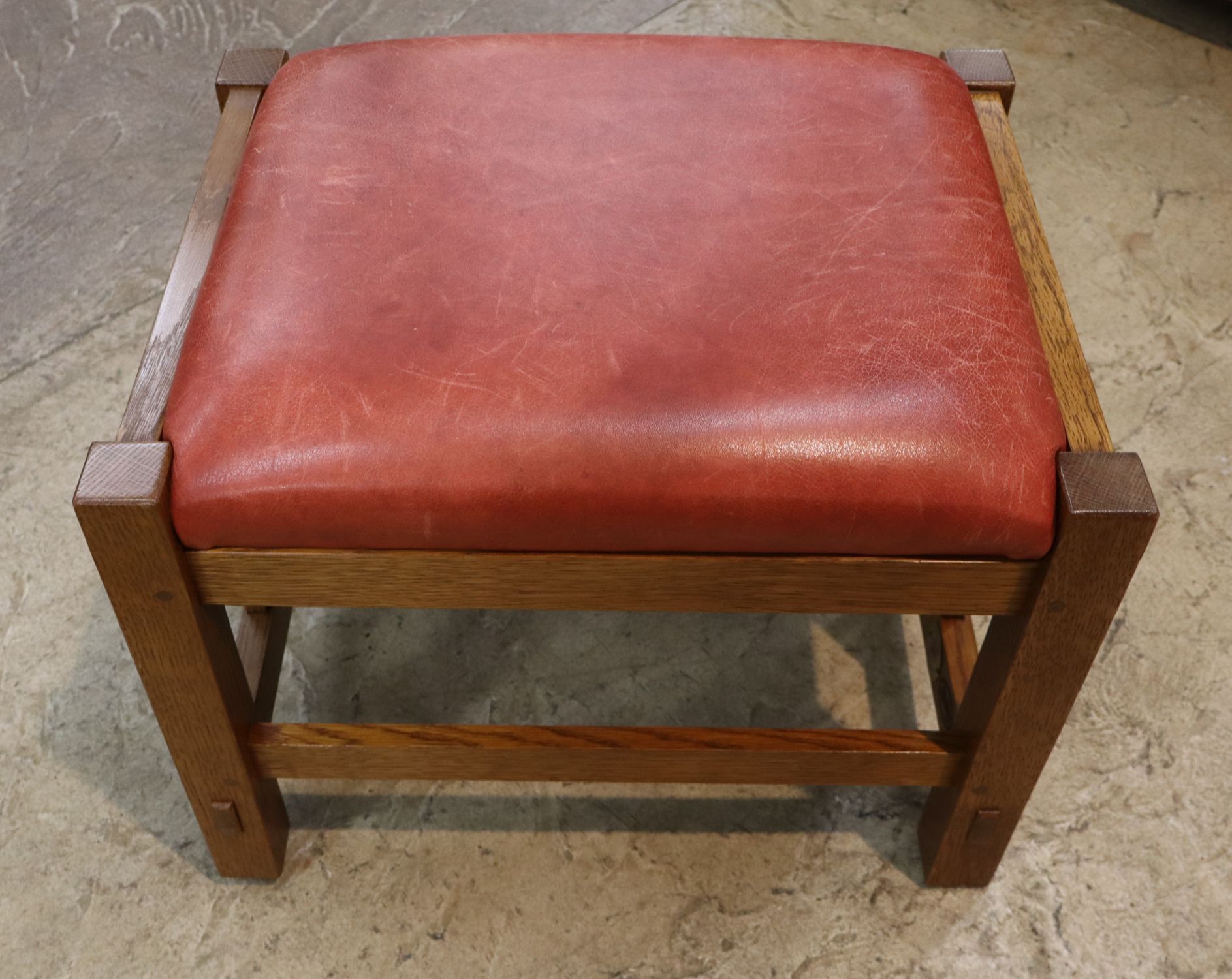 Stickley Mission Oak Slatted Leather Ottoman