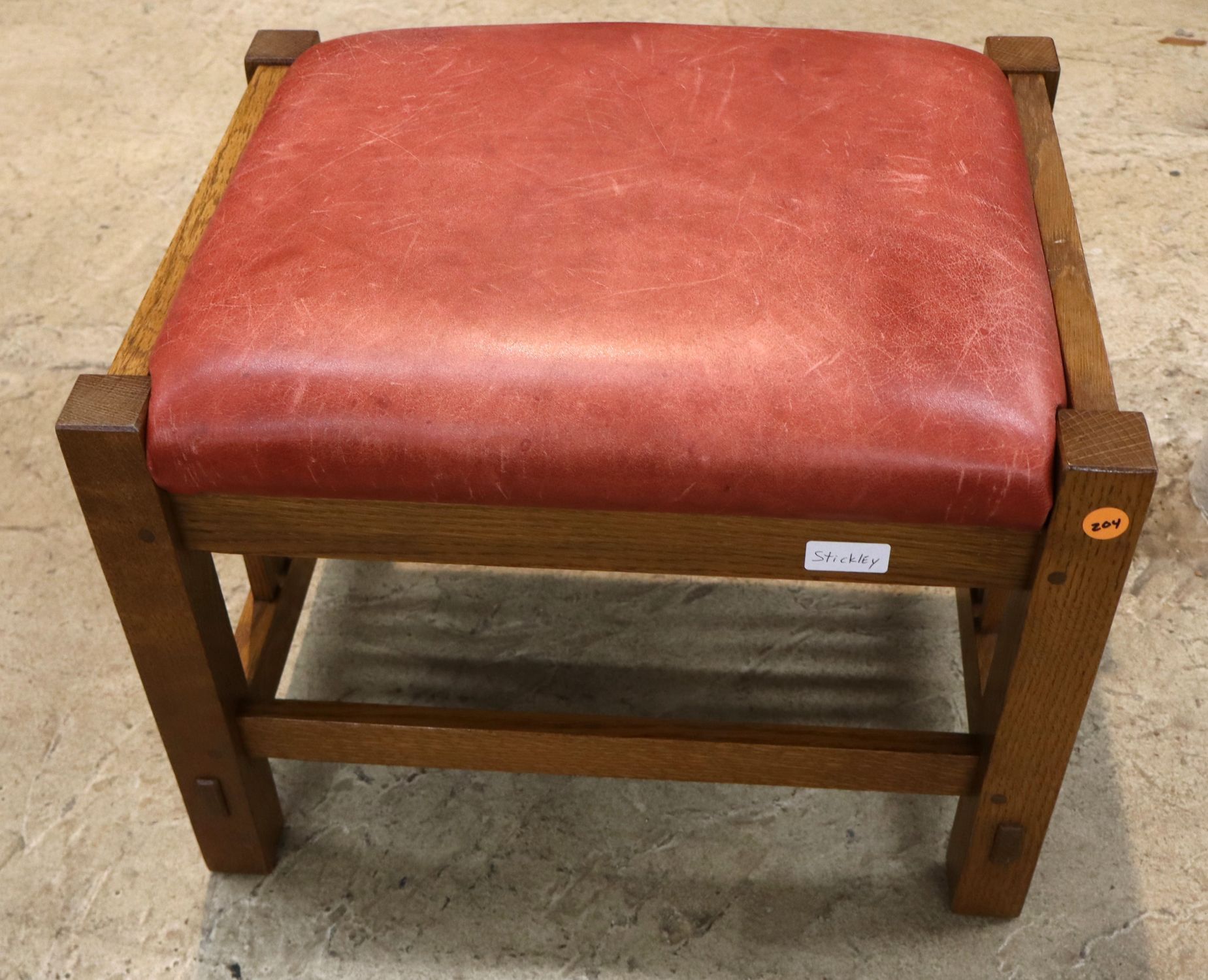 Stickley Mission Oak Slatted Leather Ottoman