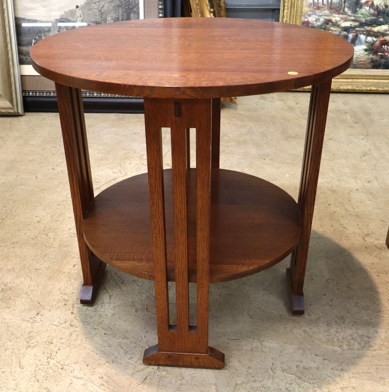 Stickley mission oak 29" round two tier lamp table