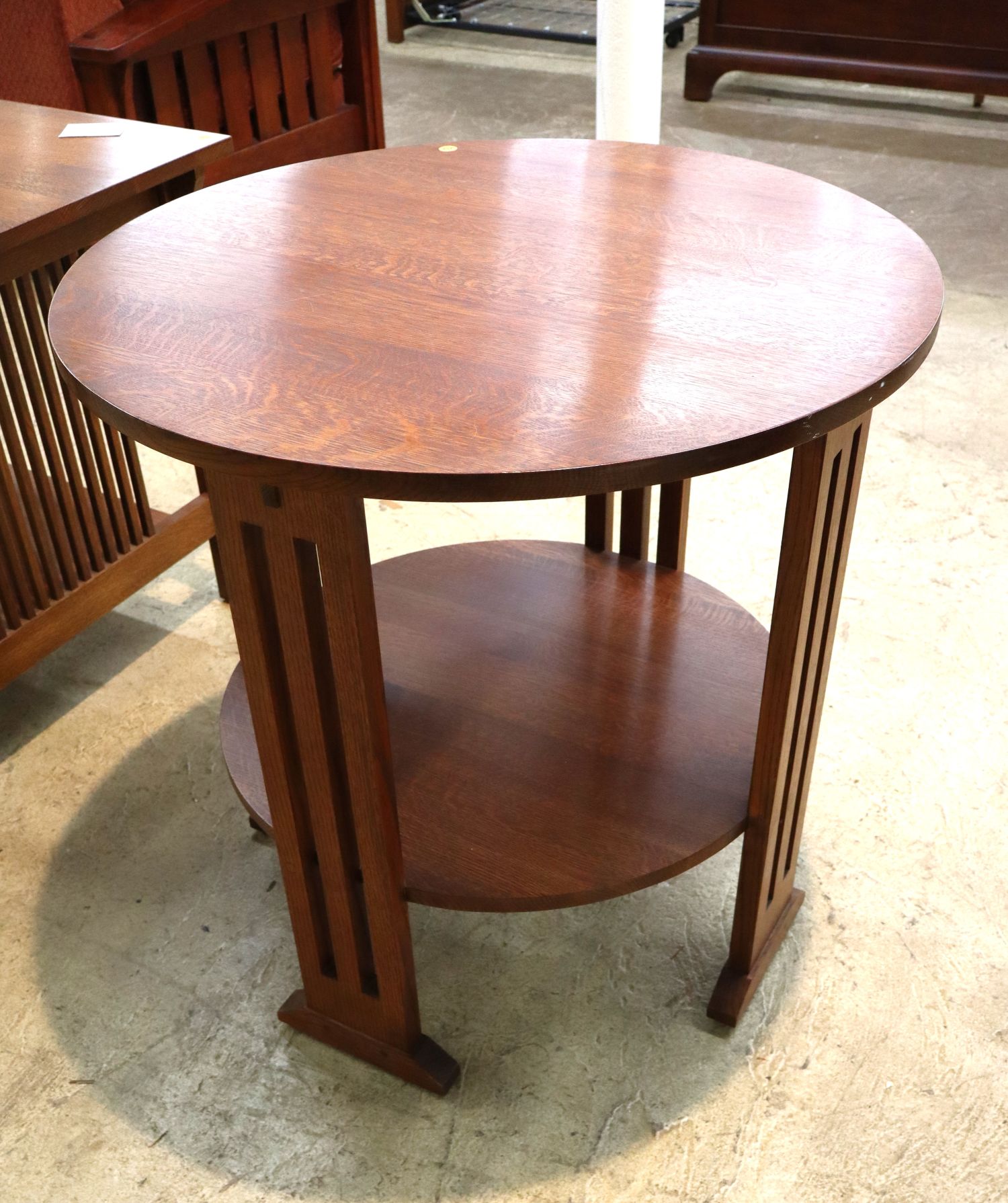 Stickley mission oak 29" round two tier lamp table