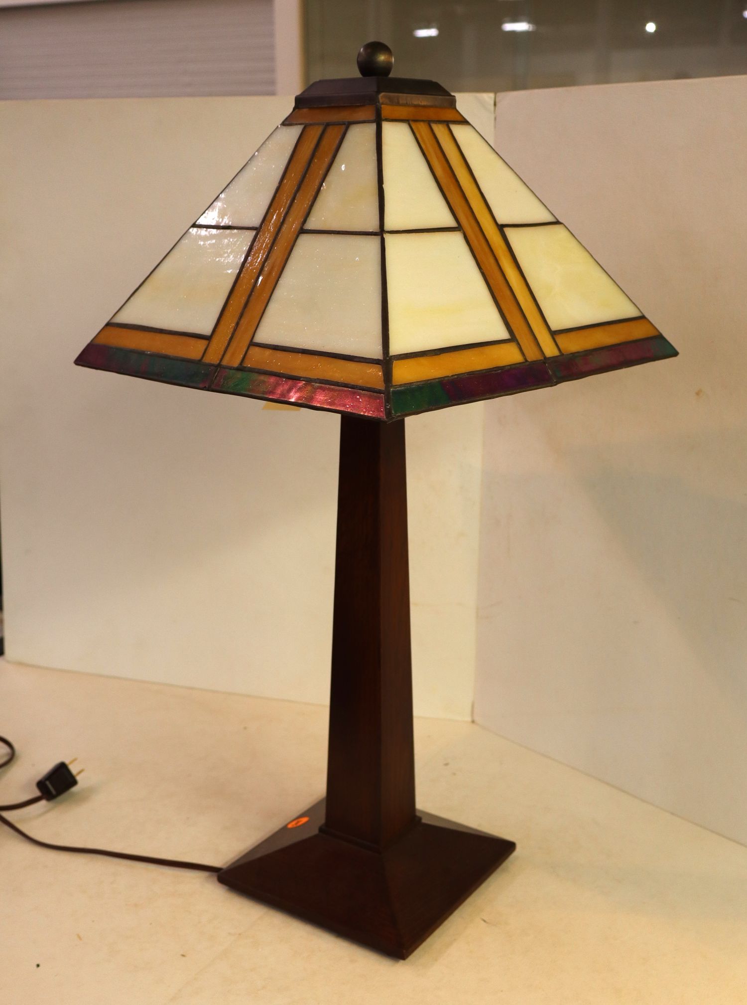 Stickley Mission Oak Signed Tiffany Glass Lamp