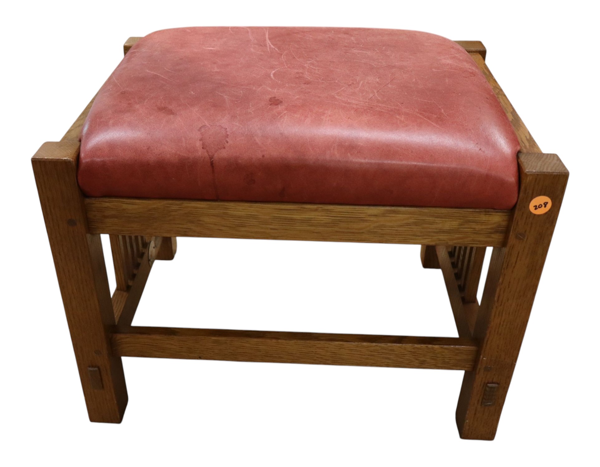 Stickley mission leather oak slat sides footstool