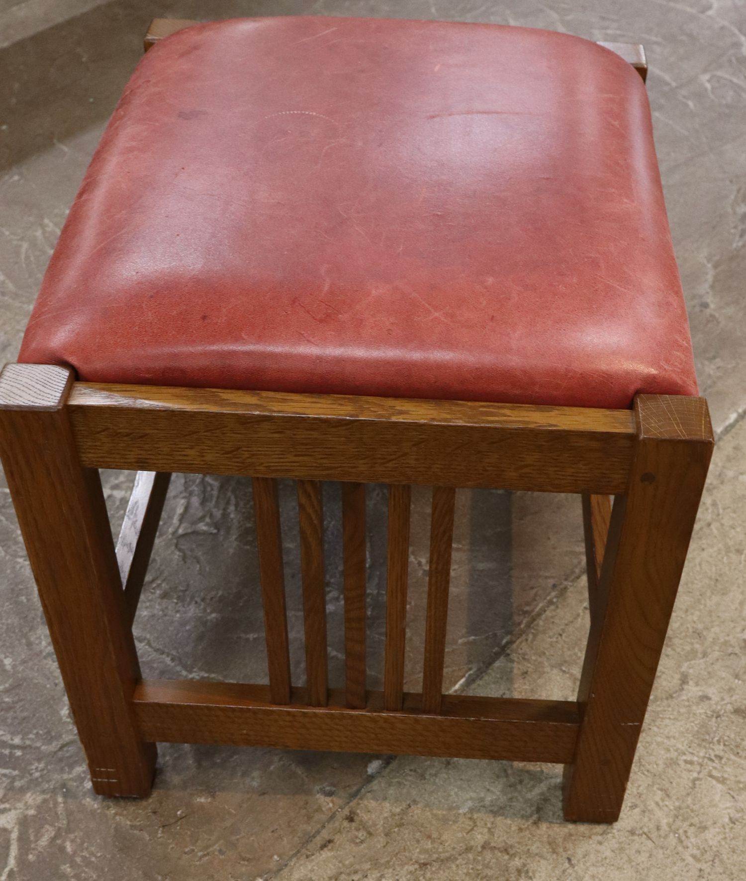 Stickley mission leather oak slat sides footstool