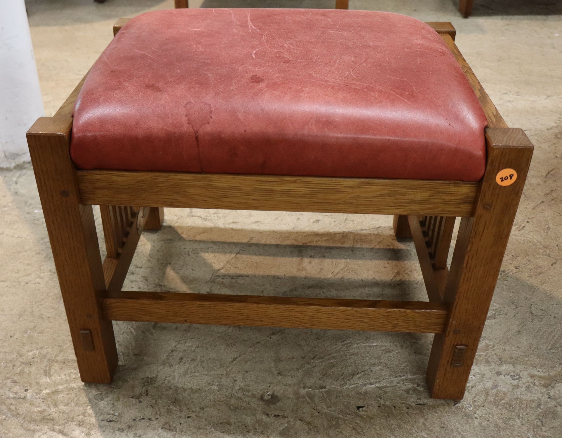 Stickley mission leather oak slat sides footstool