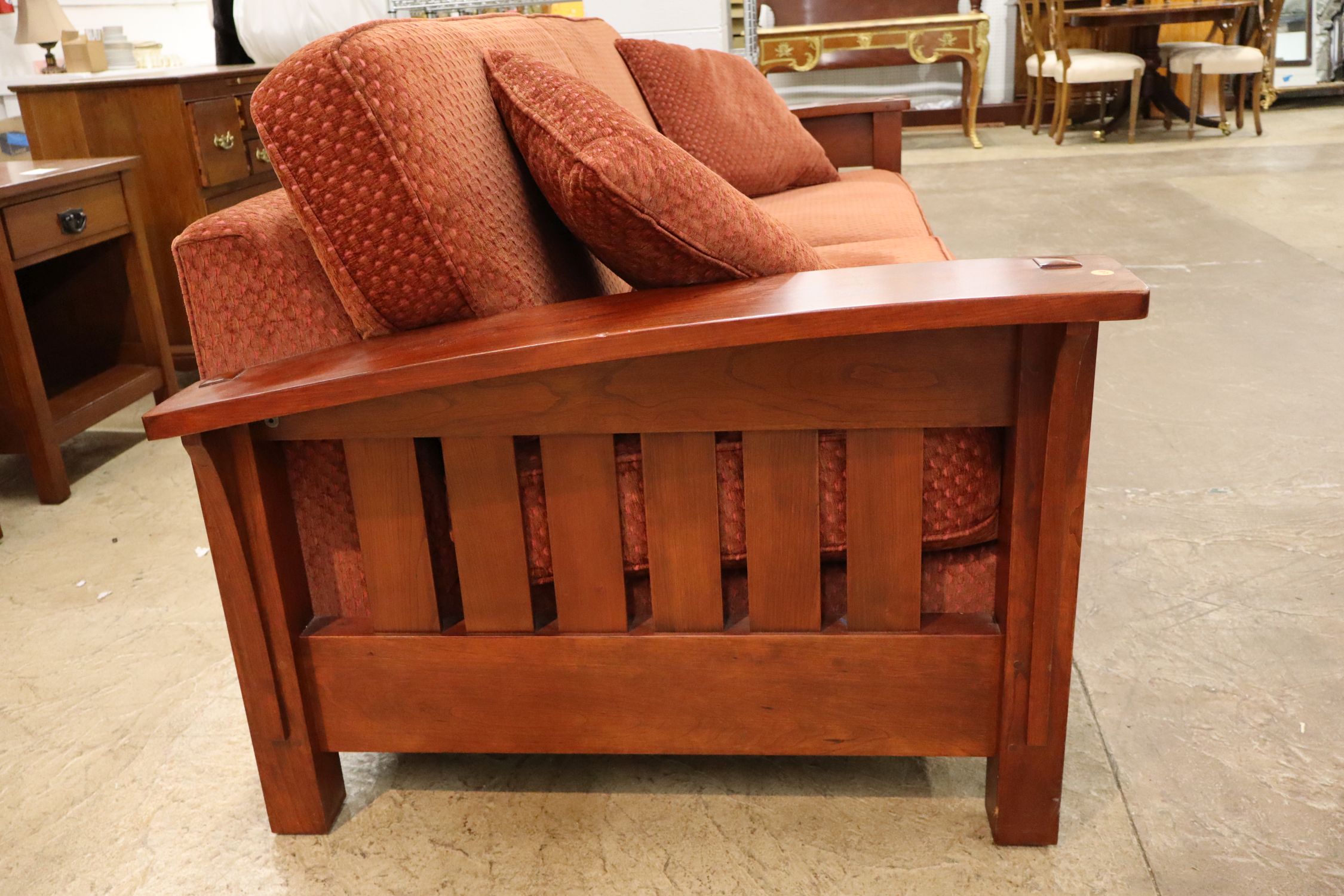 Stickley arts & crafts mission slatted cherry sofa