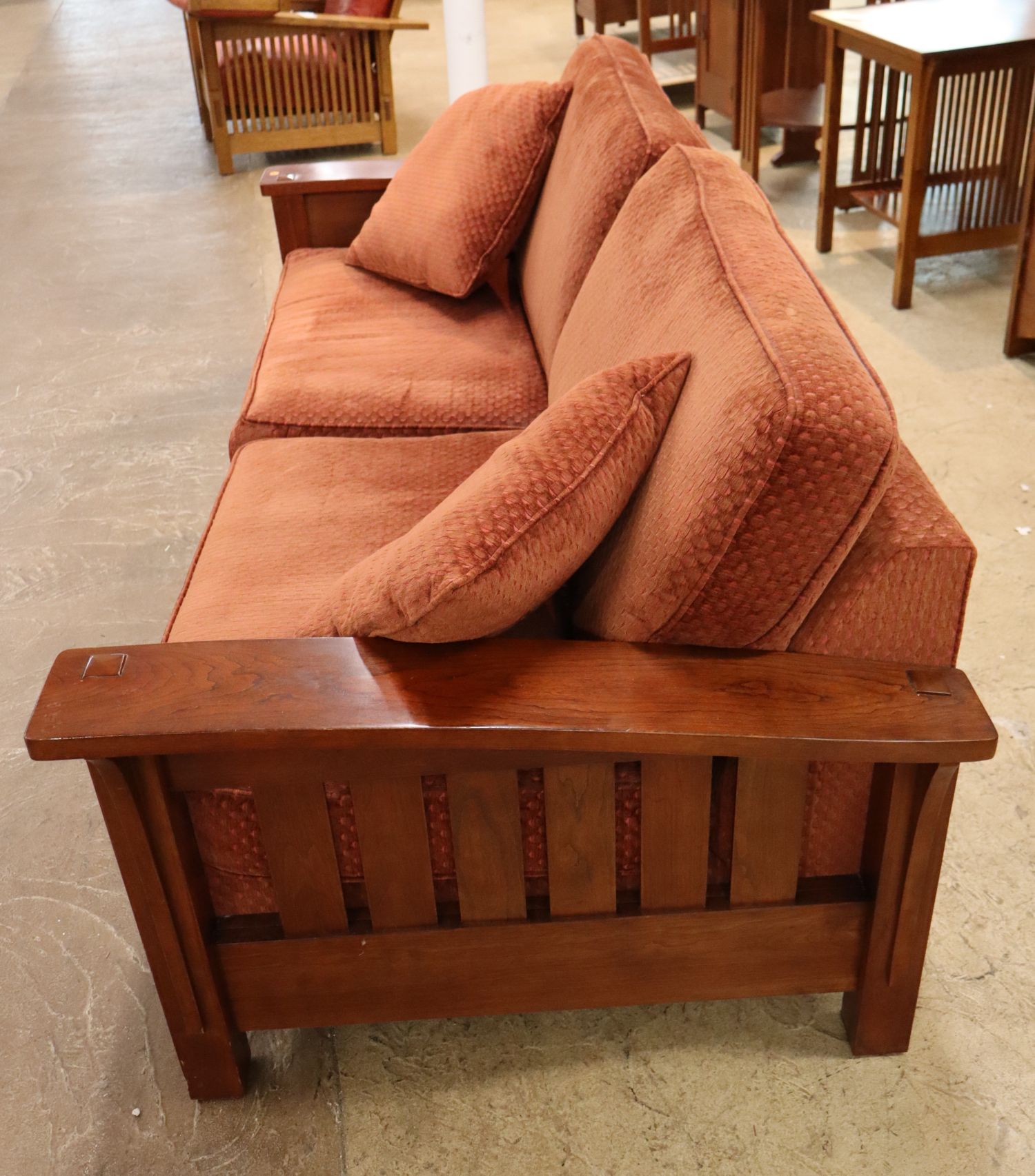 Stickley arts & crafts mission slatted cherry sofa