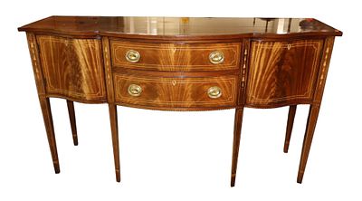 Beautiful Stickley serpentine inlaid burl sideboard. Beautiful Stickley serpentine front bell 