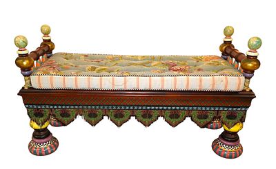 Mackenzi Childs decorator bench, original paint, structurally sound, fraying and missing some 