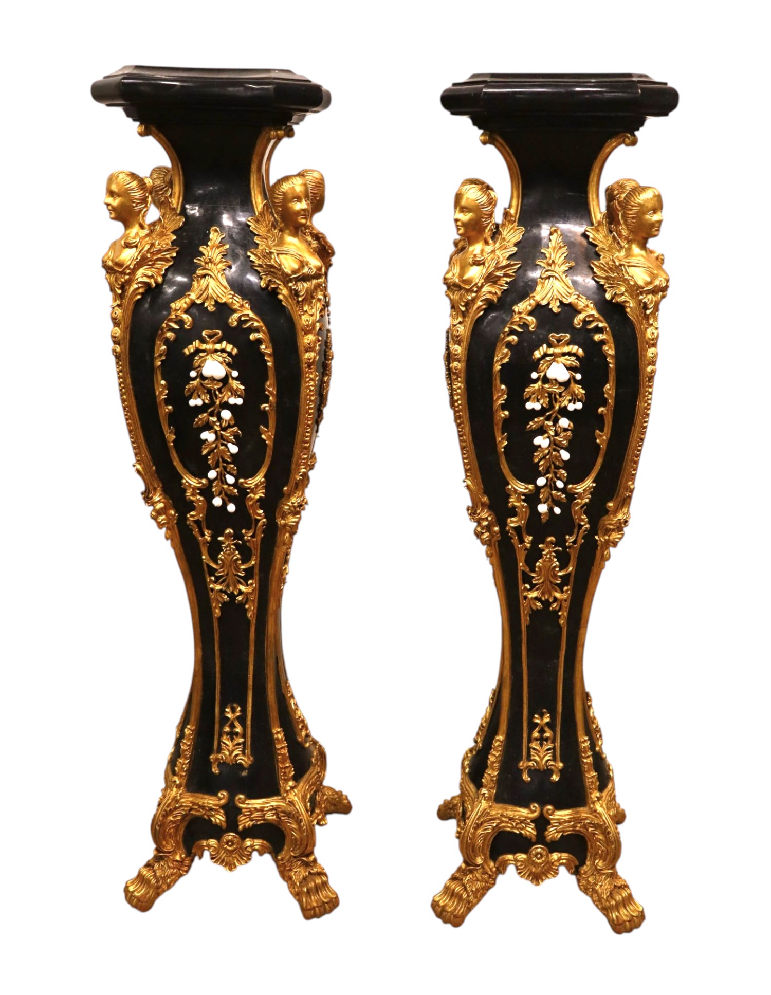 Maitland-Smith Style Marble Busts & Pedestals