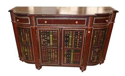 Maitland-Smith Faux-Book 4-Door Leather Credenza. Maitland Smith faux book front leather top 4 