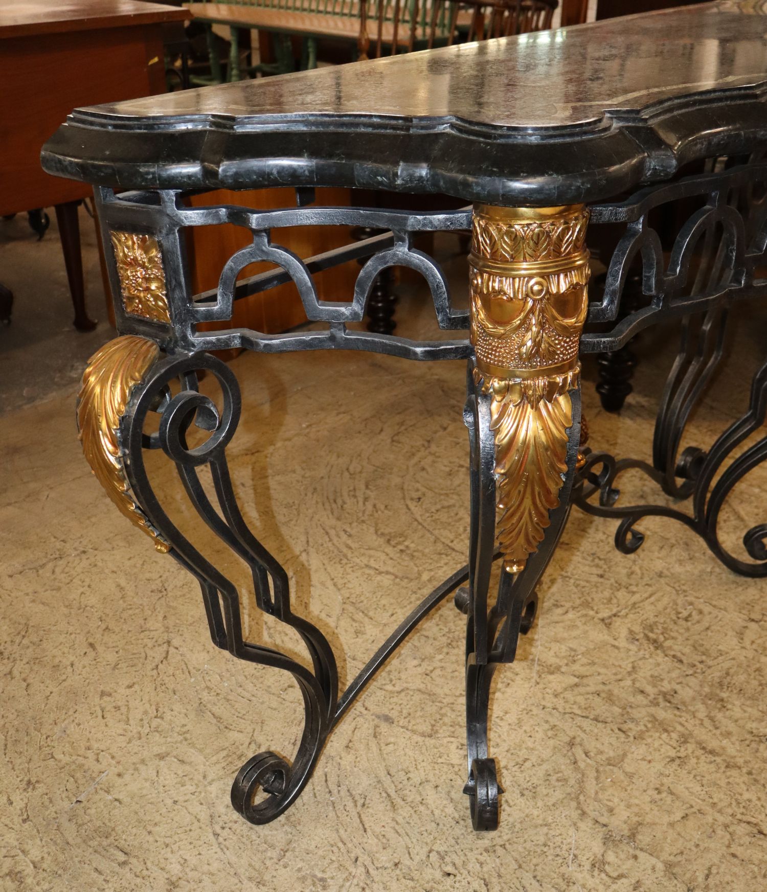 Maitland Smith marble top iron base decorator console