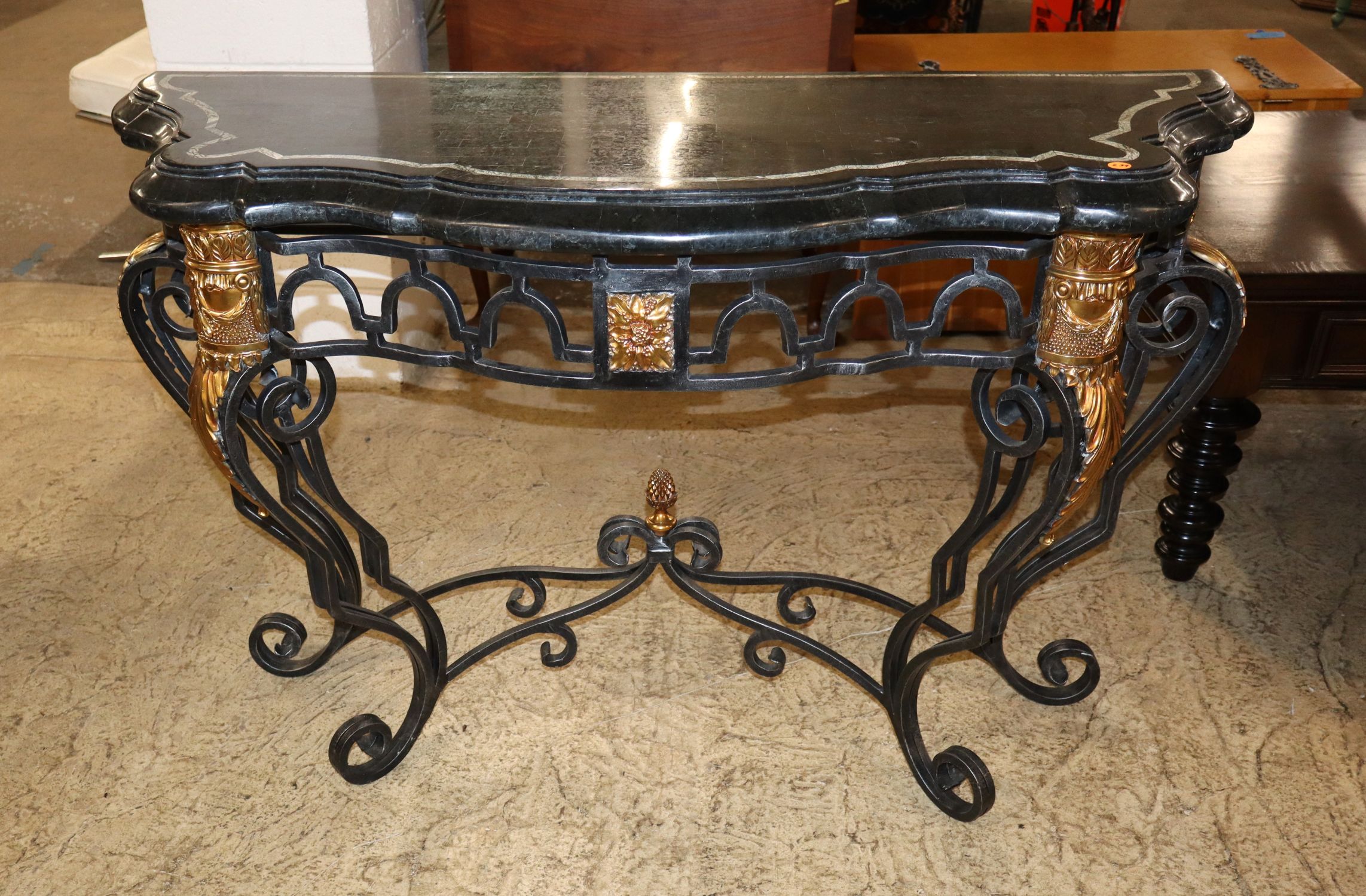 Maitland Smith marble top iron base decorator console