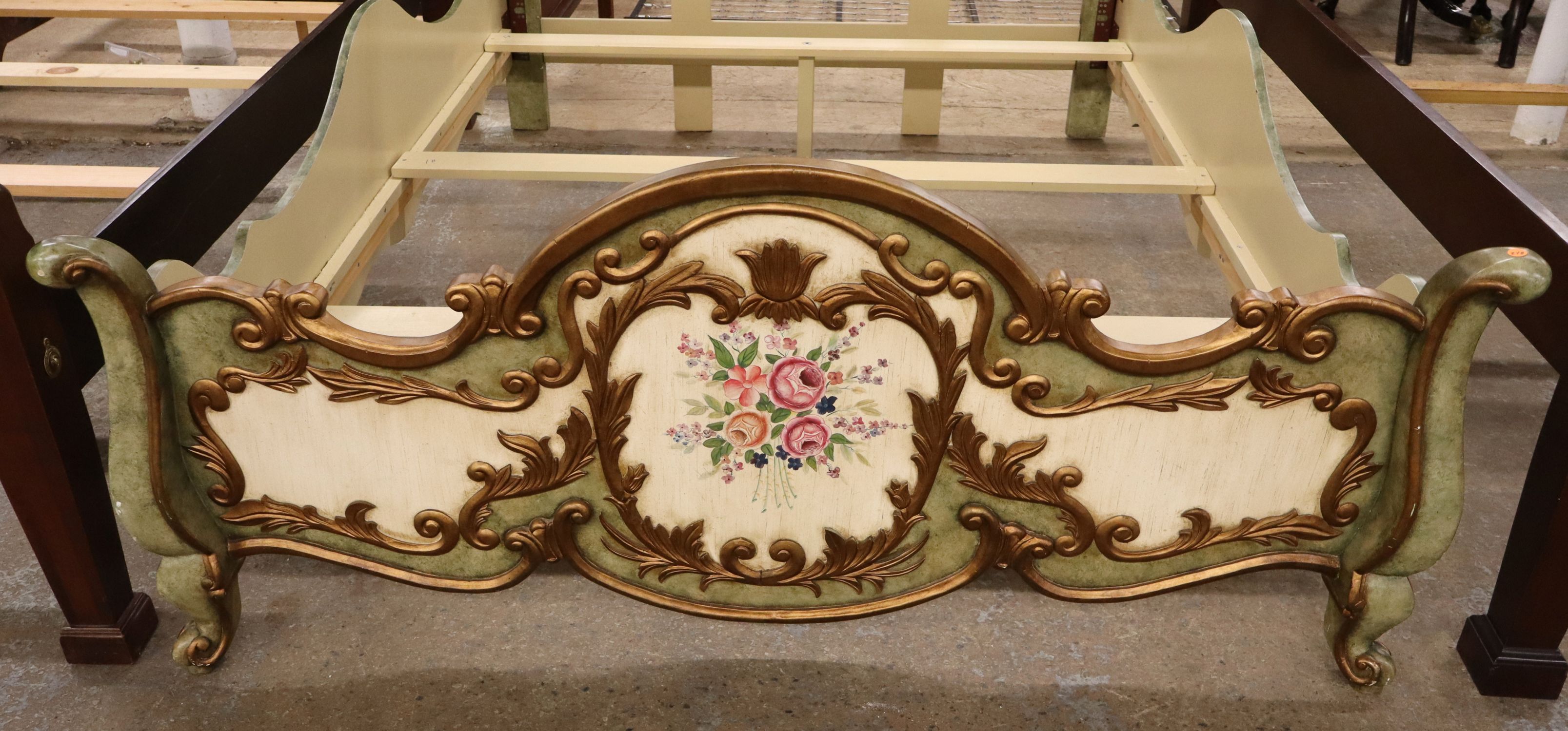 Italian Paint-Decorated Queen High-Back Bed