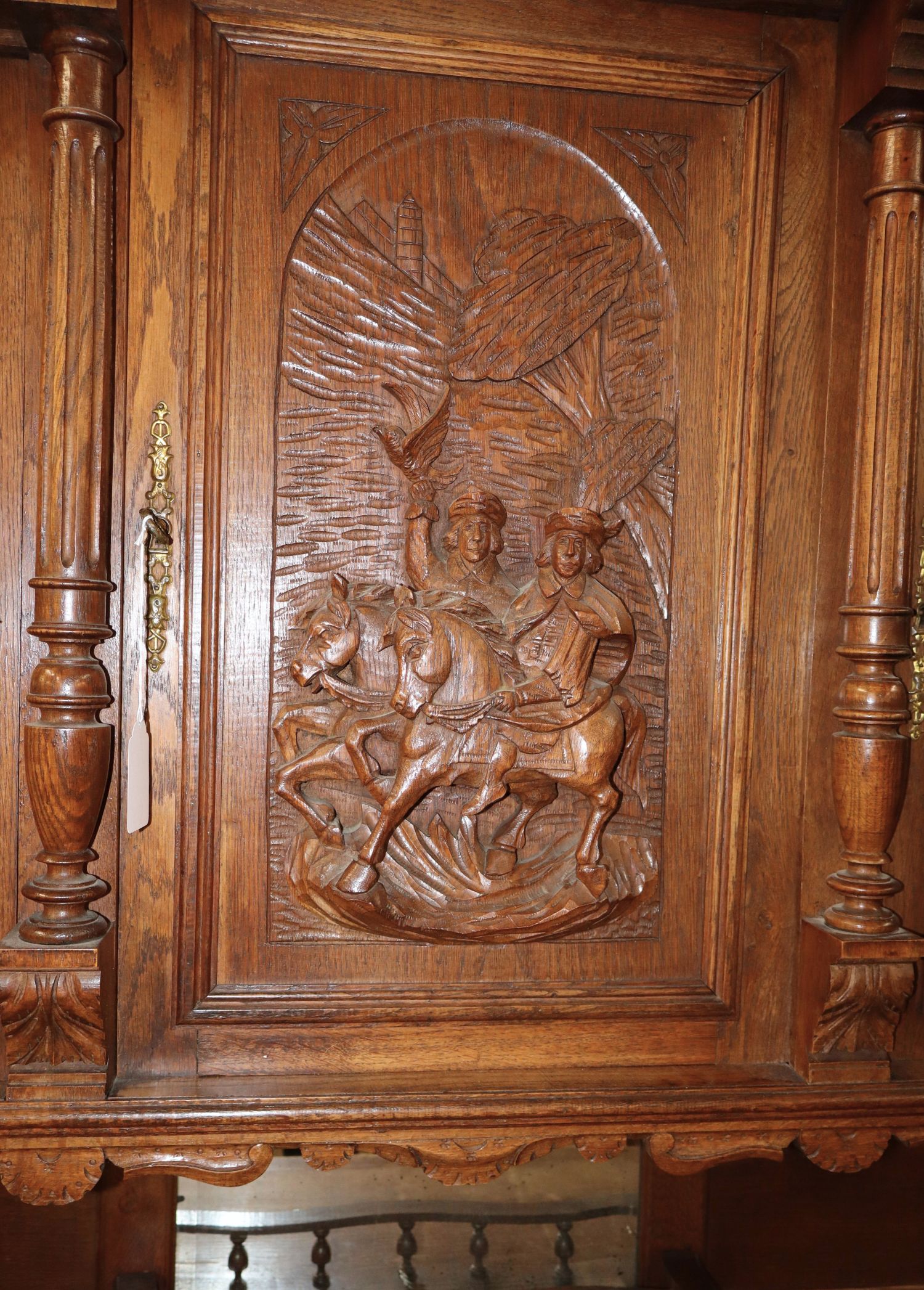 Antique Carved 3-Part Oak Step-Back Cupboard
