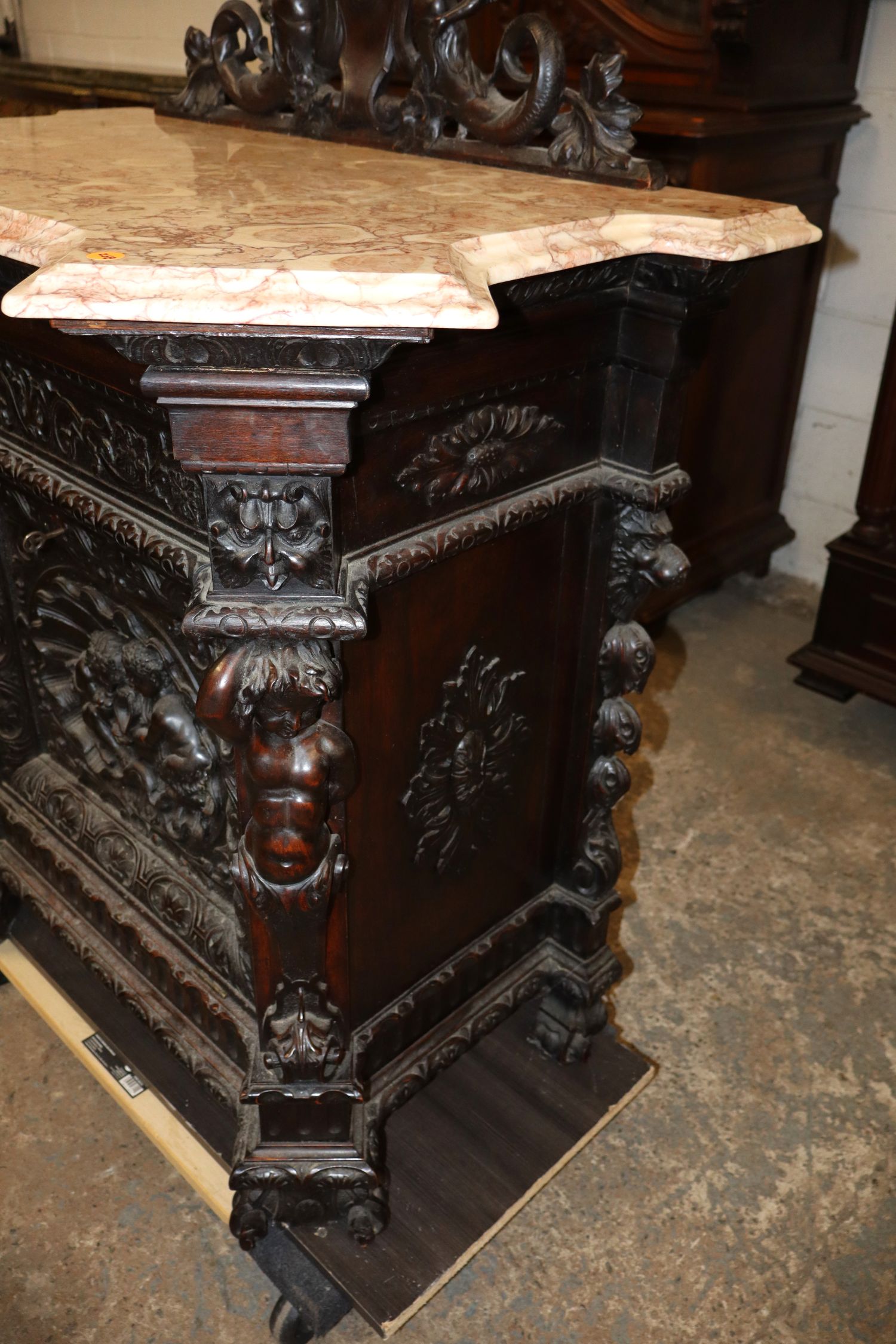 Impressive Carved Cherub Backsplash Marble Cabinet