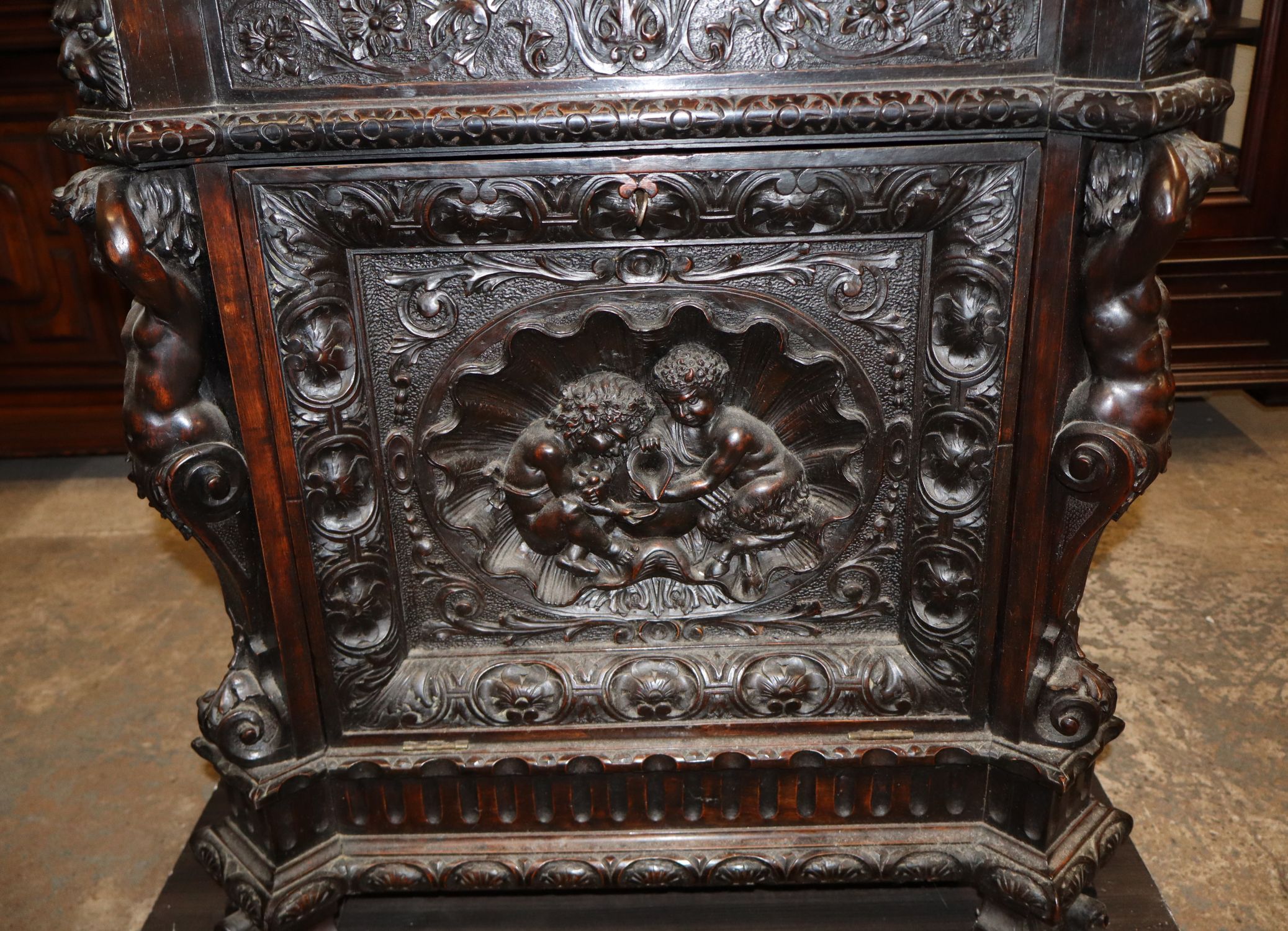 Impressive Carved Cherub Backsplash Marble Cabinet