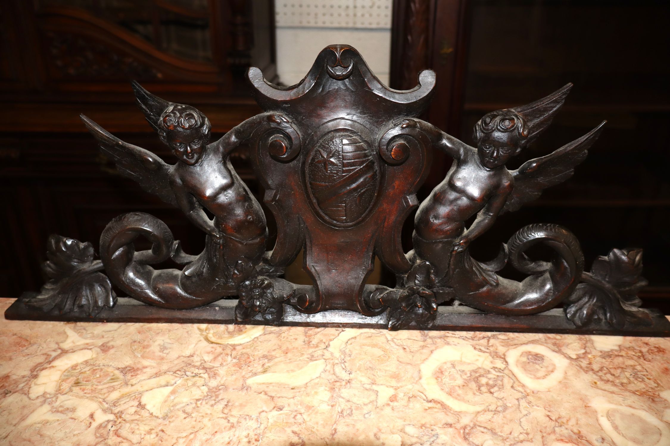 Impressive Carved Cherub Backsplash Marble Cabinet