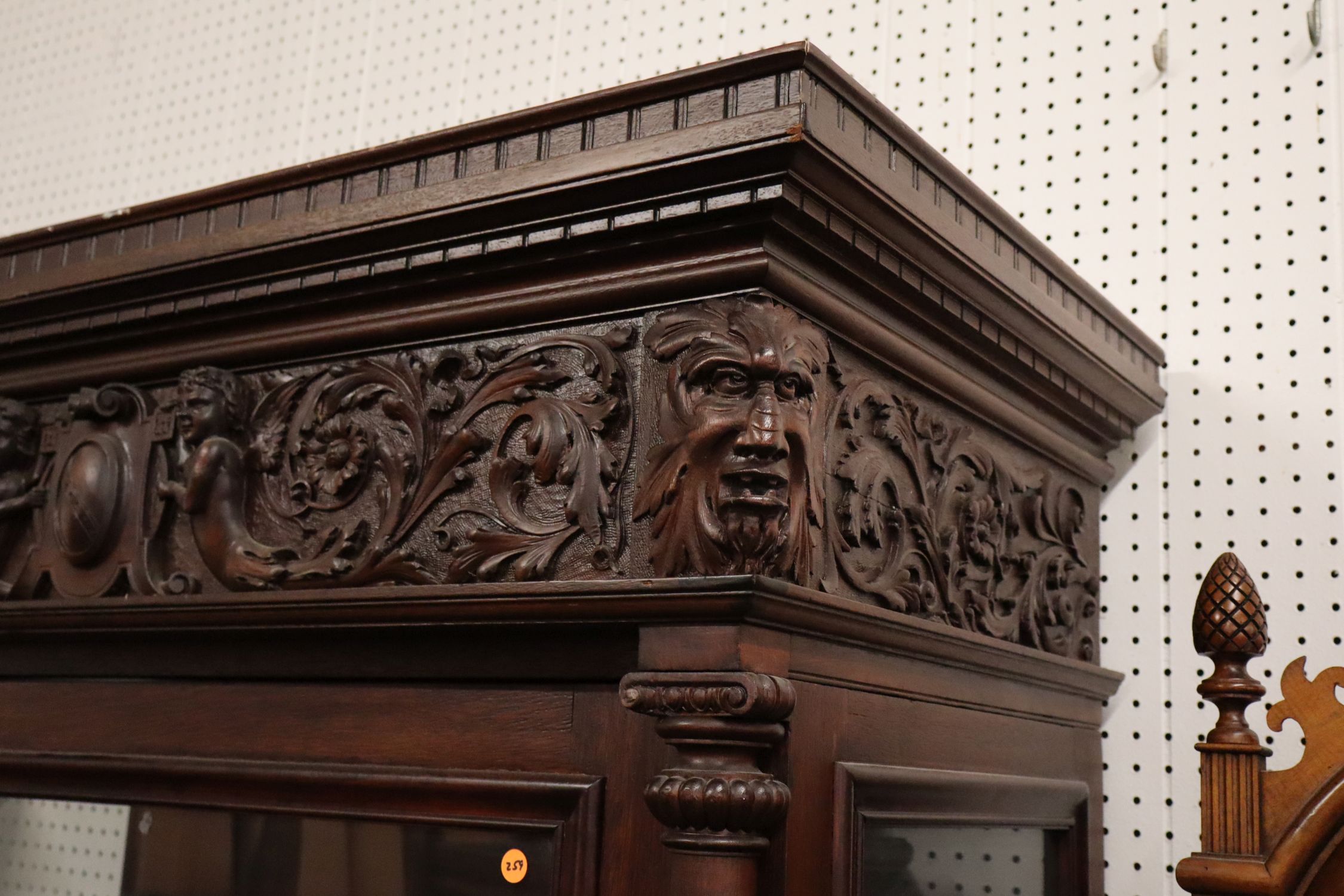Antique Crvd Cherub Northwind Mahogany Display Case
