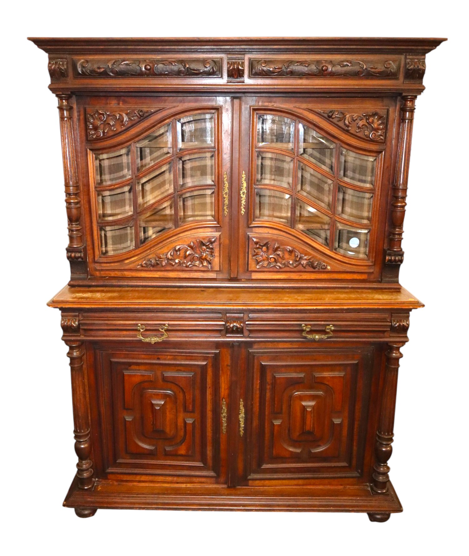 Antique 2-Pt Continental Mahogany Carved Cupboard