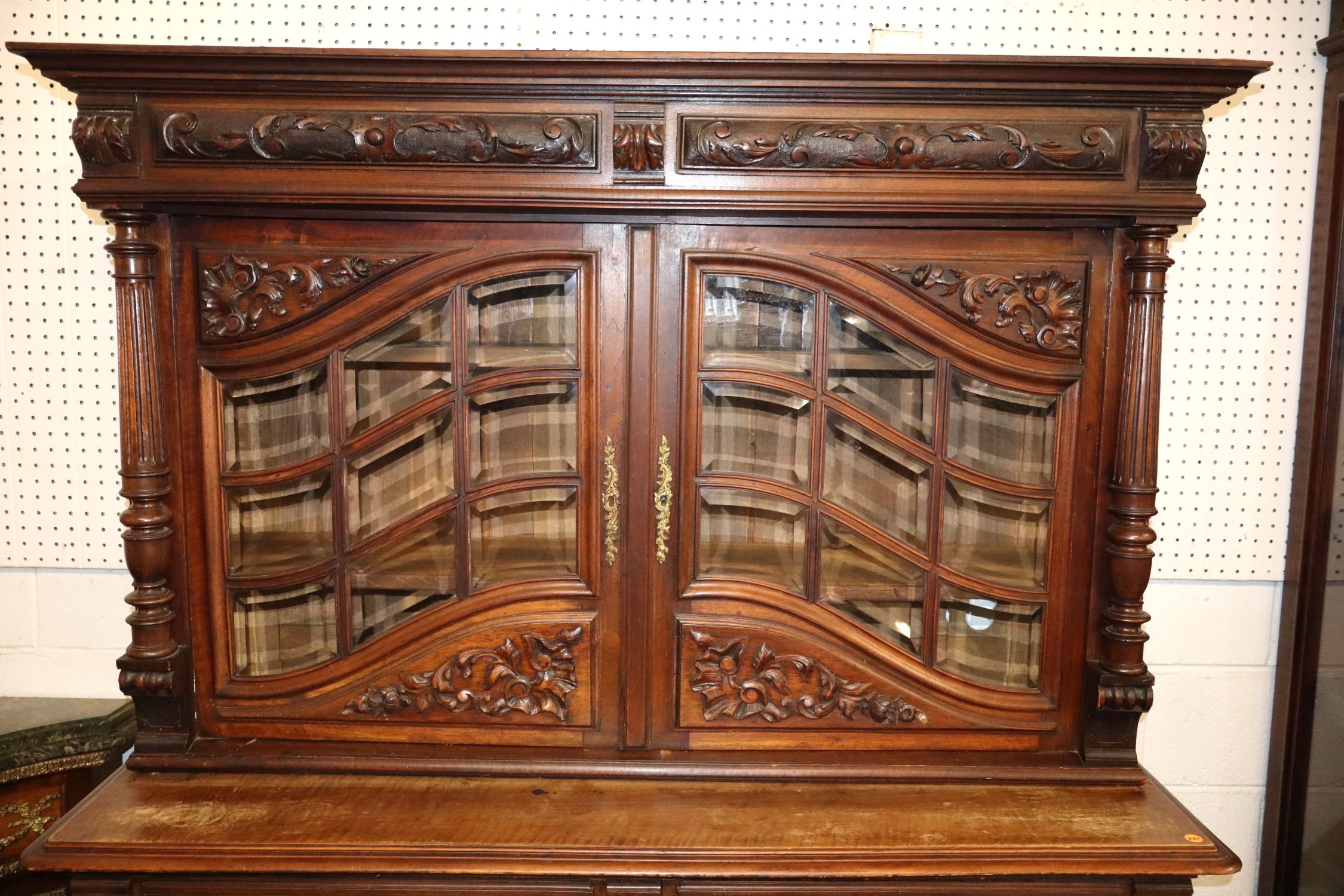 Antique 2-Pt Continental Mahogany Carved Cupboard