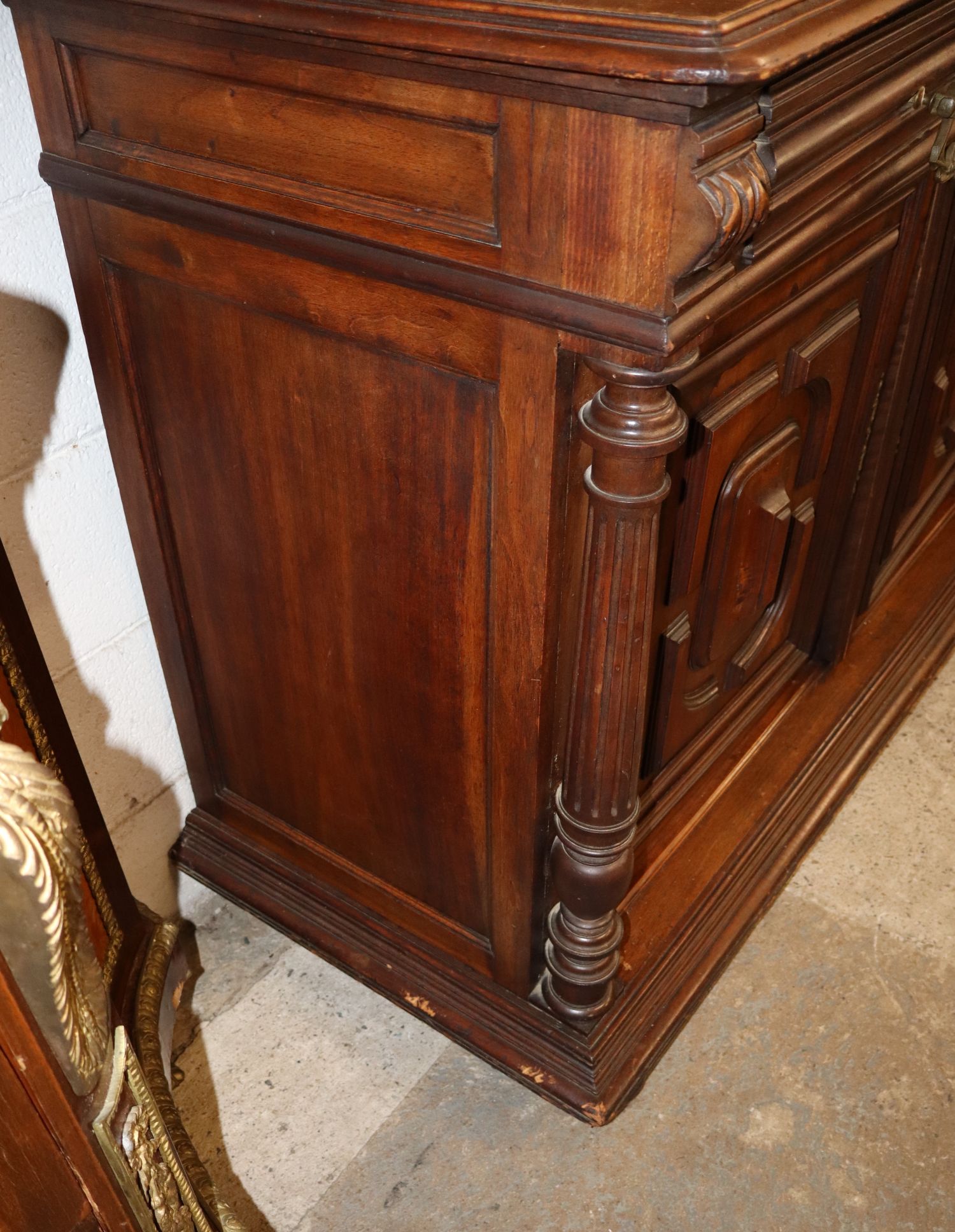 Antique 2-Pt Continental Mahogany Carved Cupboard