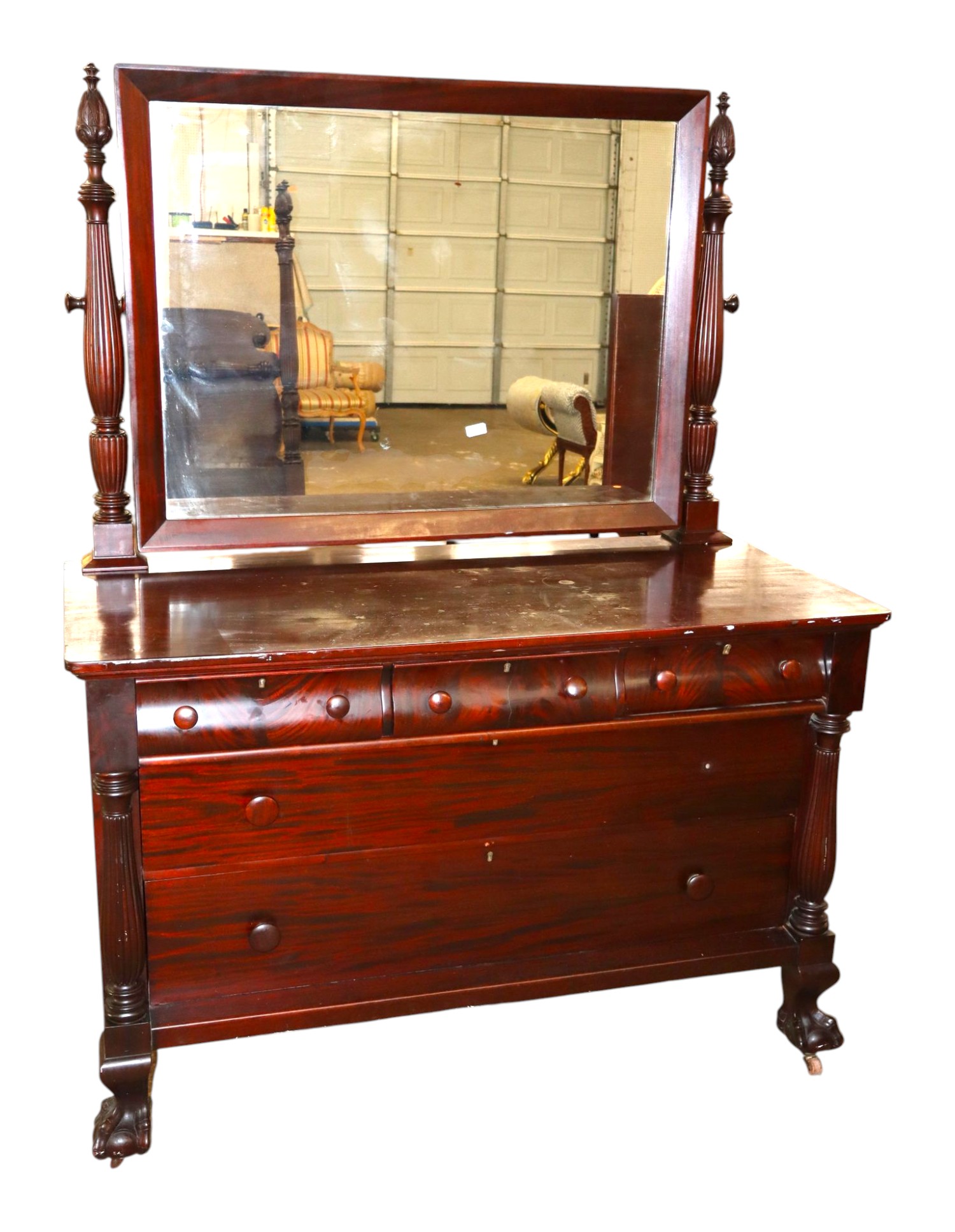 Widdicomb Burl Mahogany Empire 5-Drawer Dresser
