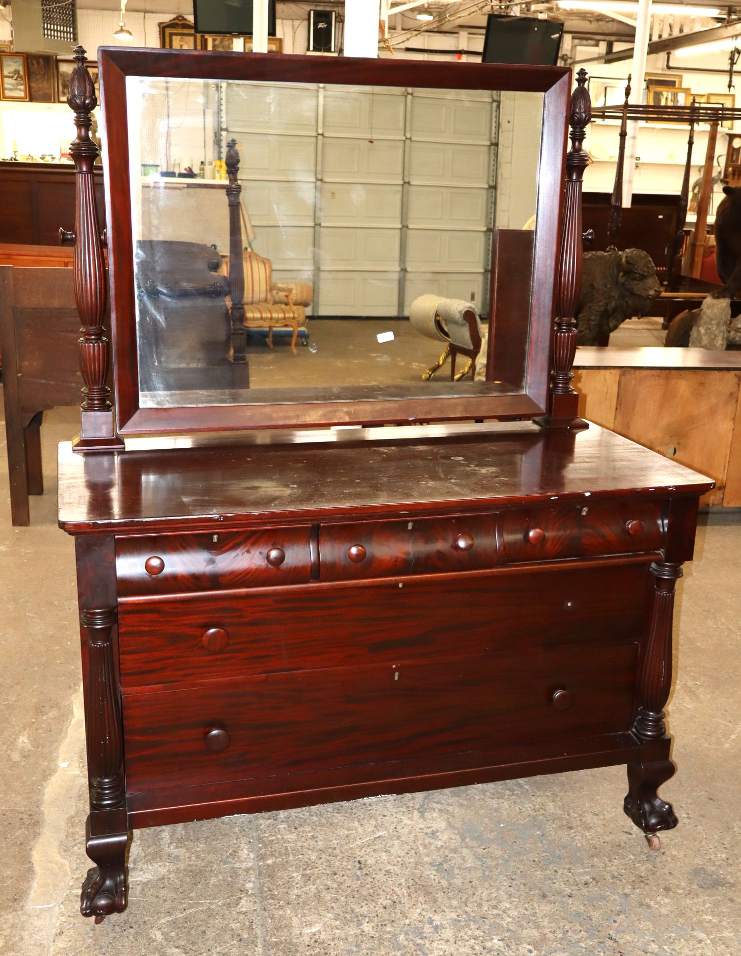Widdicomb Burl Mahogany Empire 5-Drawer Dresser