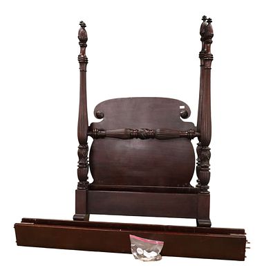 Widdicomb Burl Mahogany Twin 4-Poster Bed. Quality antique burl mahogany large ball and claw 