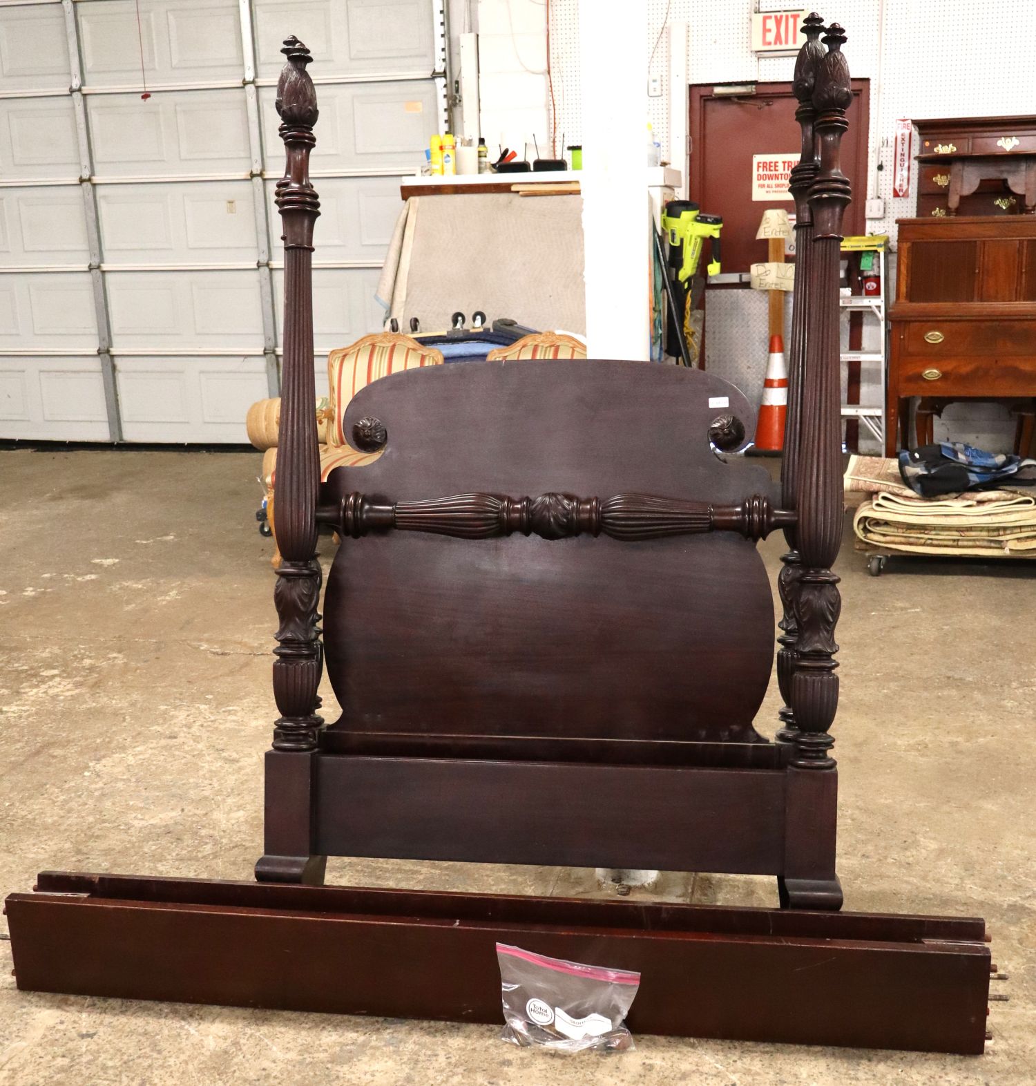 Widdicomb Burl Mahogany Twin 4-Poster Bed