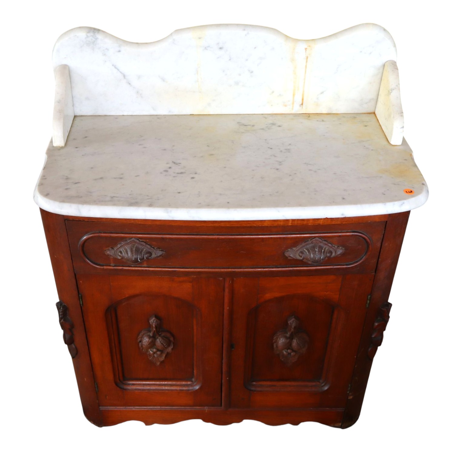 Antique Walnut Victorian Marble Bow Front Washstand