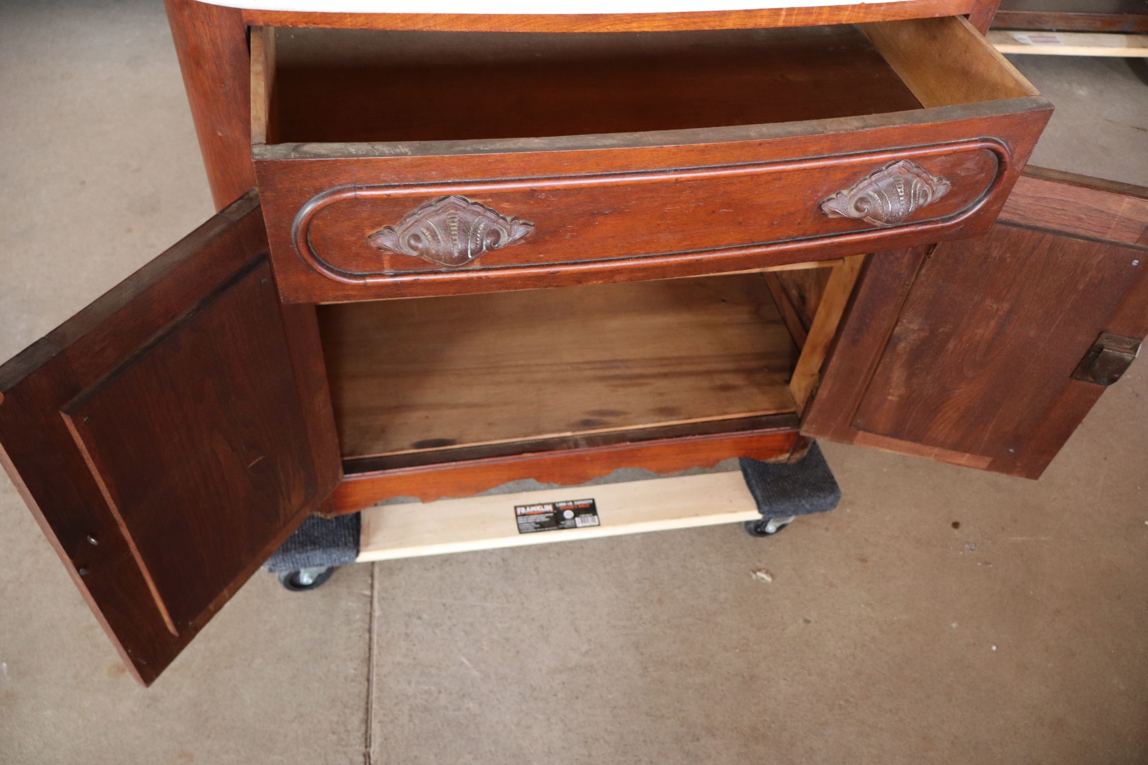 Antique Walnut Victorian Marble Bow Front Washstand