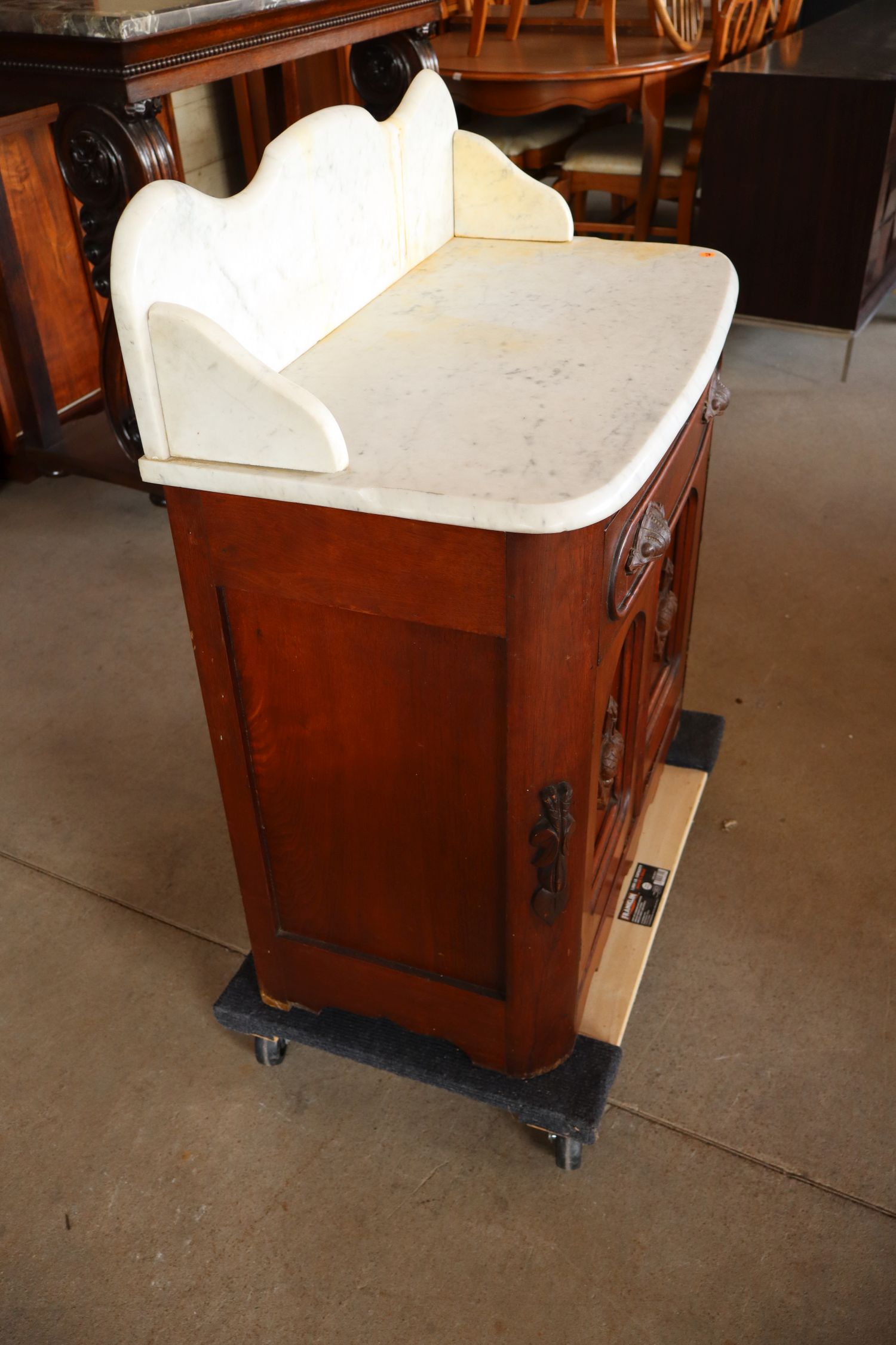 Antique Walnut Victorian Marble Bow Front Washstand