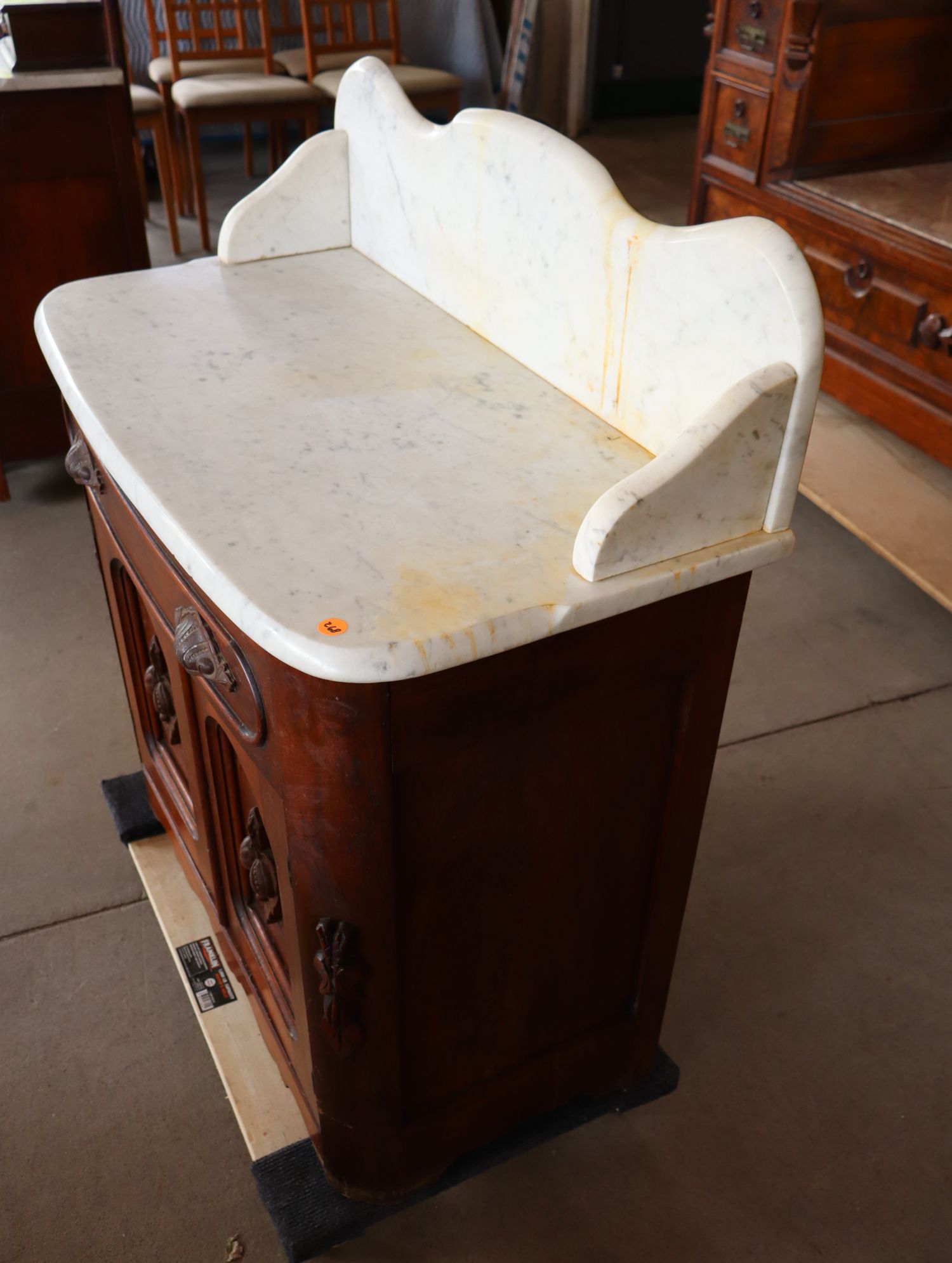 Antique Walnut Victorian Marble Bow Front Washstand
